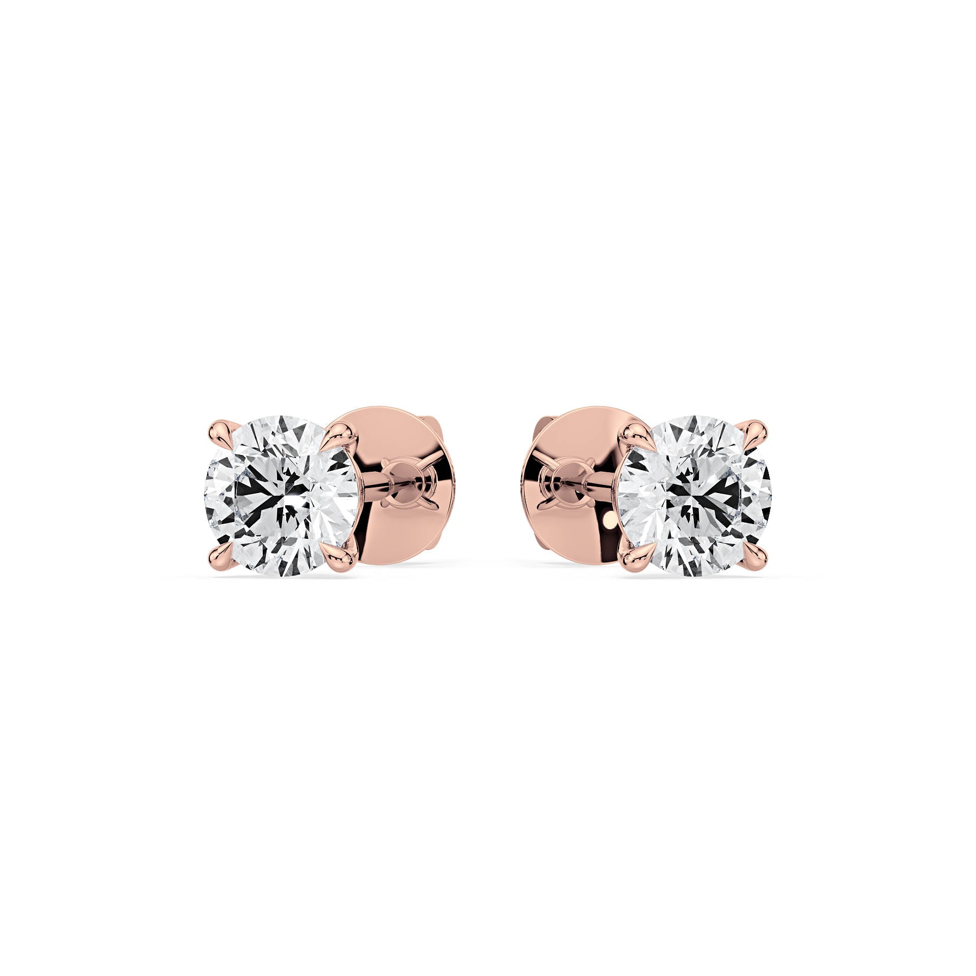 4-CLAW ROUND DIAMOND STUD EARRINGS W/PUSH BACK BUTTERFLIES in 18ct Rose Gold