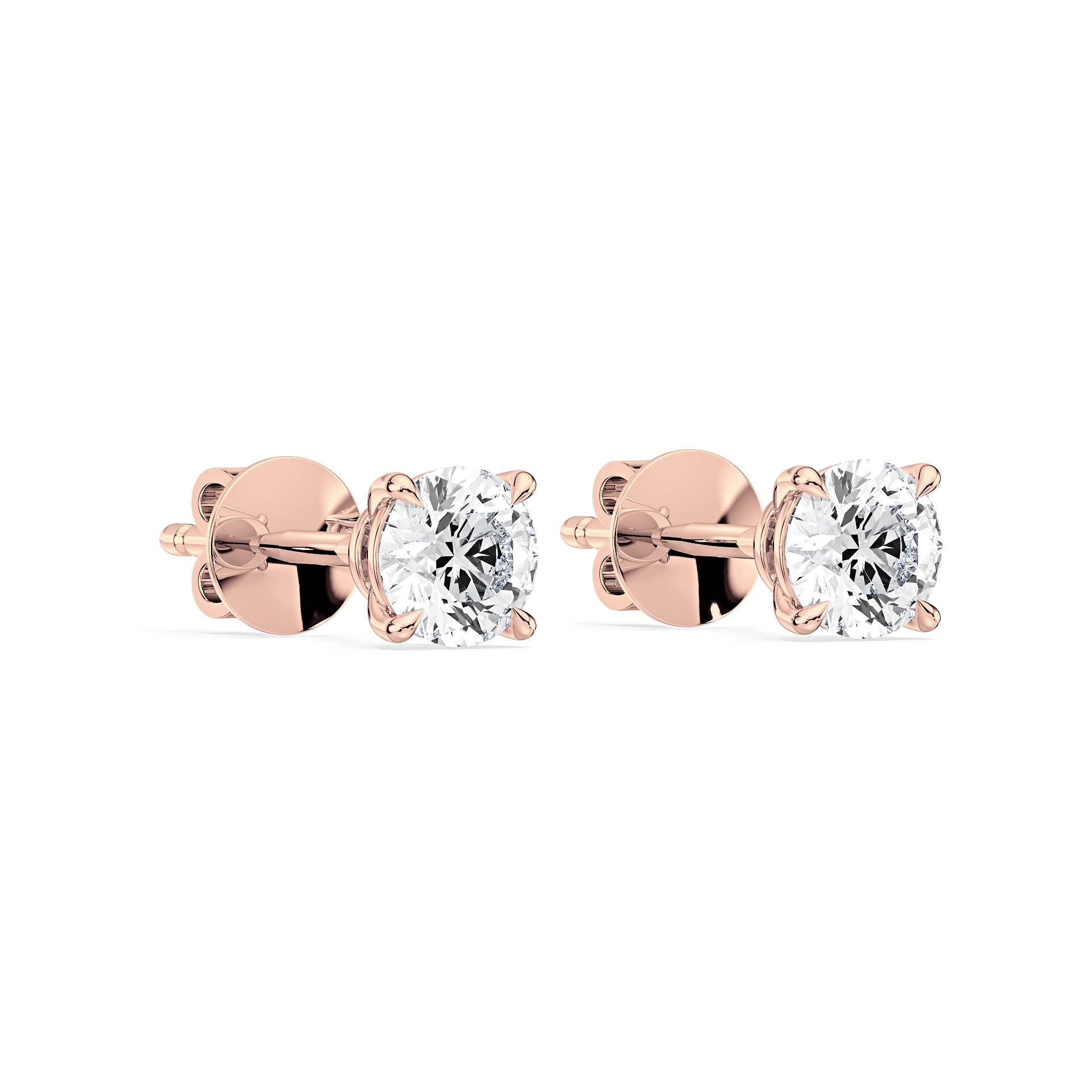 4-CLAW ROUND DIAMOND STUD EARRINGS W/PUSH BACK BUTTERFLIES in 18ct Rose Gold