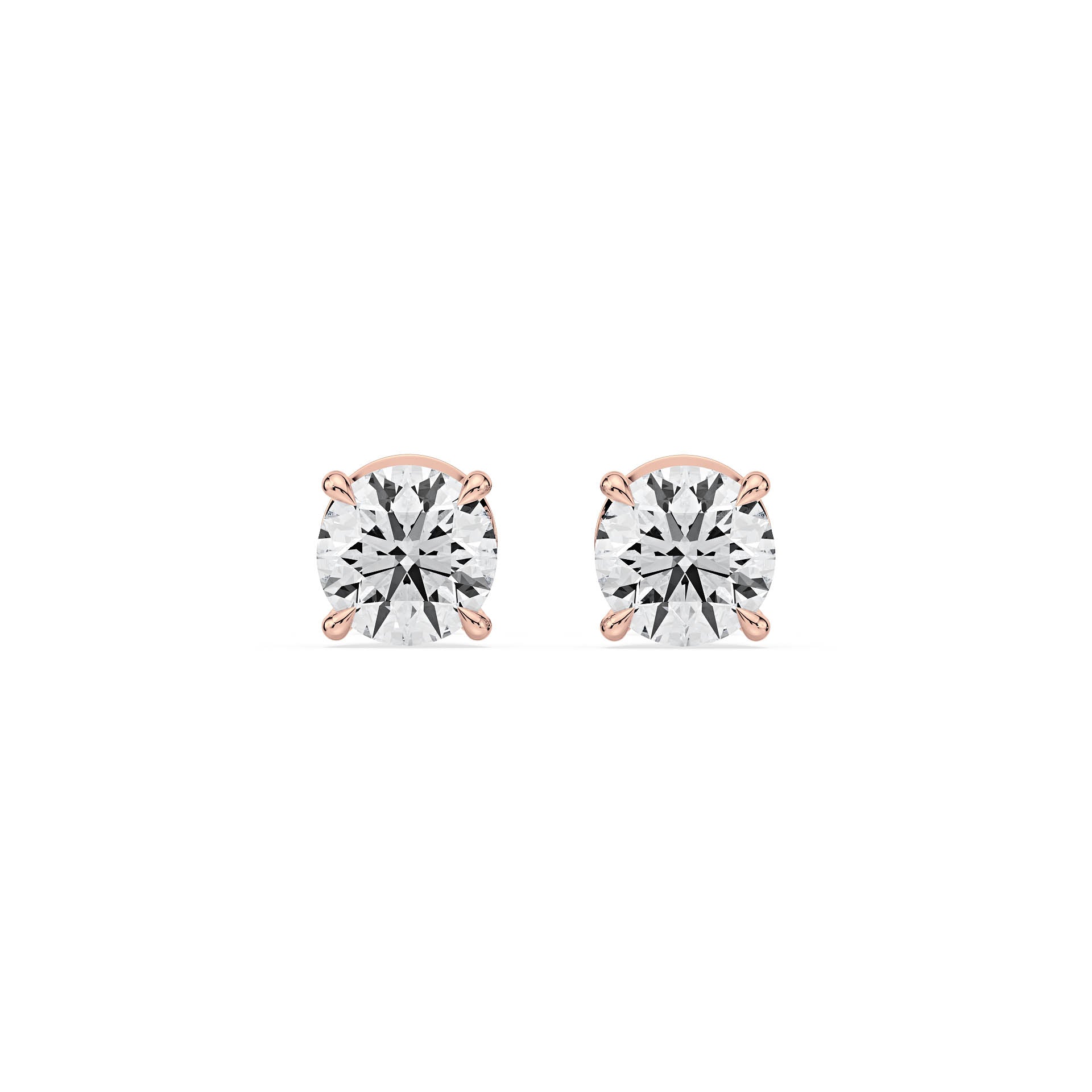 4-CLAW ROUND DIAMOND STUD EARRINGS W/PUSH BACK BUTTERFLIES in 18ct Rose Gold