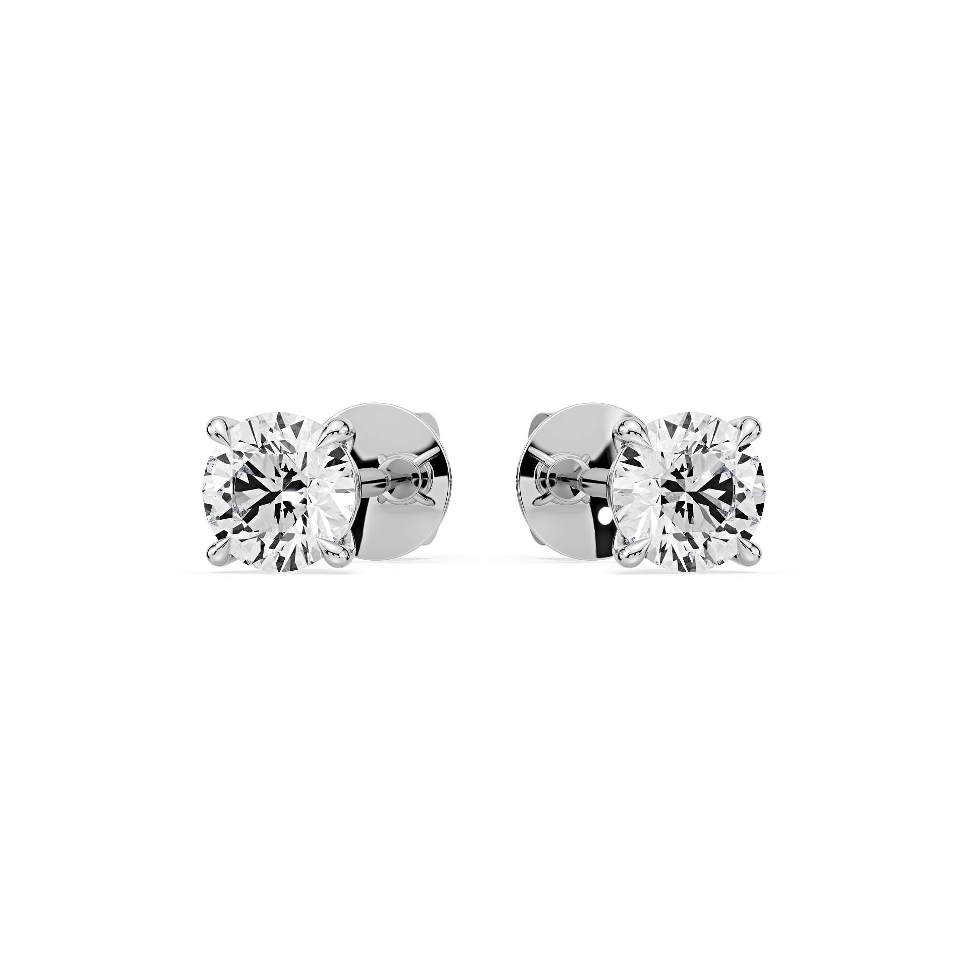 4-CLAW ROUND DIAMOND STUD EARRINGS W/PUSH BACK BUTTERFLIES in 18ct White Gold