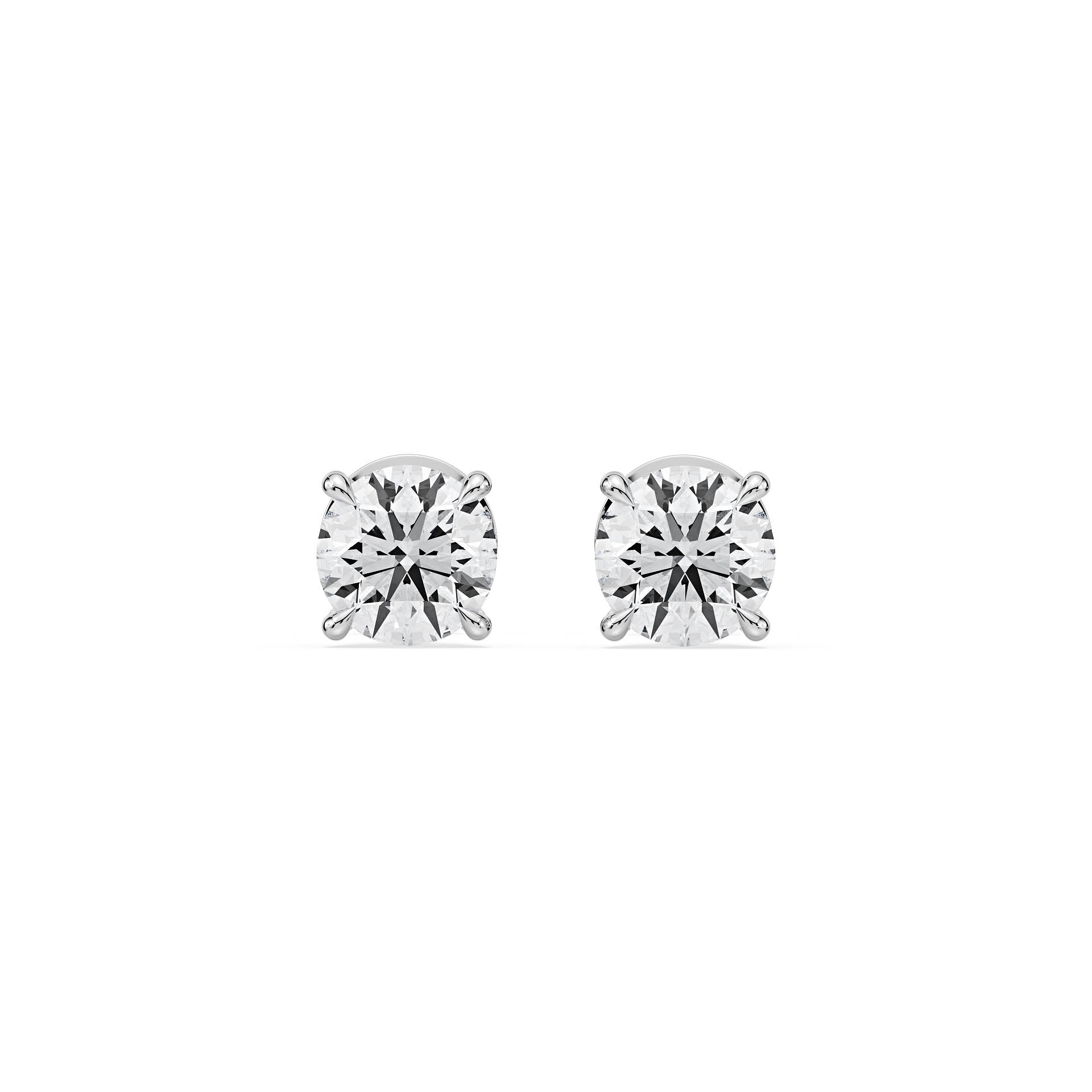 4-CLAW ROUND DIAMOND STUD EARRINGS W/PUSH BACK BUTTERFLIES in 18ct White Gold