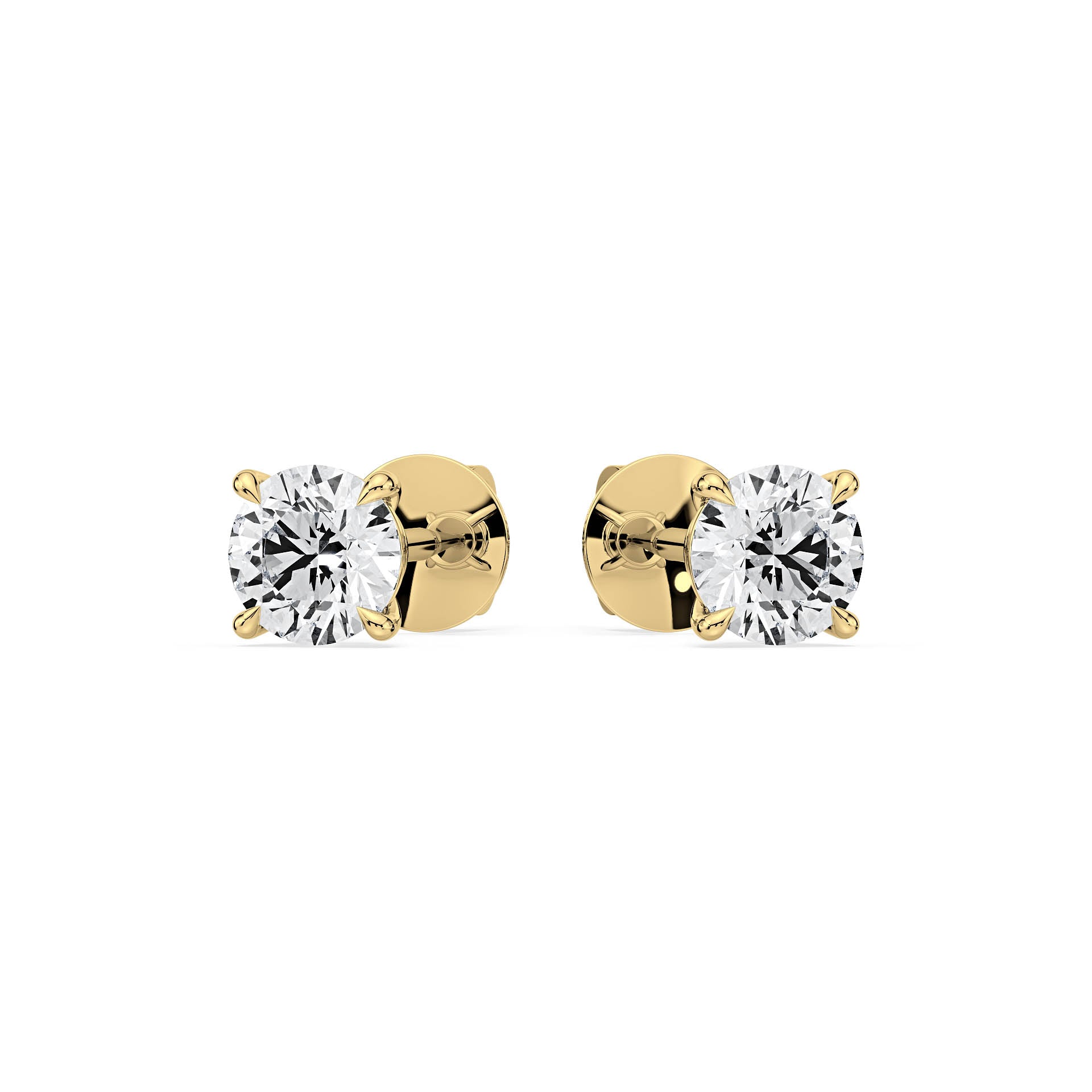 4-CLAW ROUND DIAMOND STUD EARRINGS W/PUSH BACK BUTTERFLIES in 18ct Yellow Gold