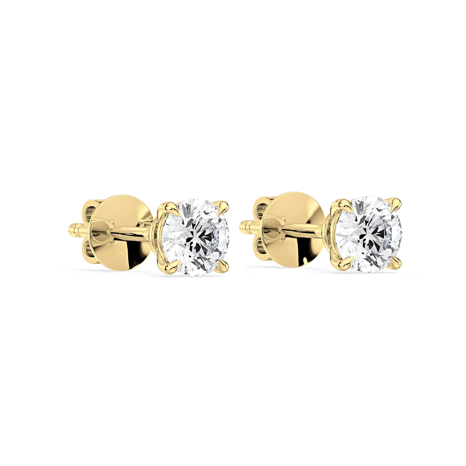 4-CLAW ROUND DIAMOND STUD EARRINGS W/PUSH BACK BUTTERFLIES in 18ct Yellow Gold