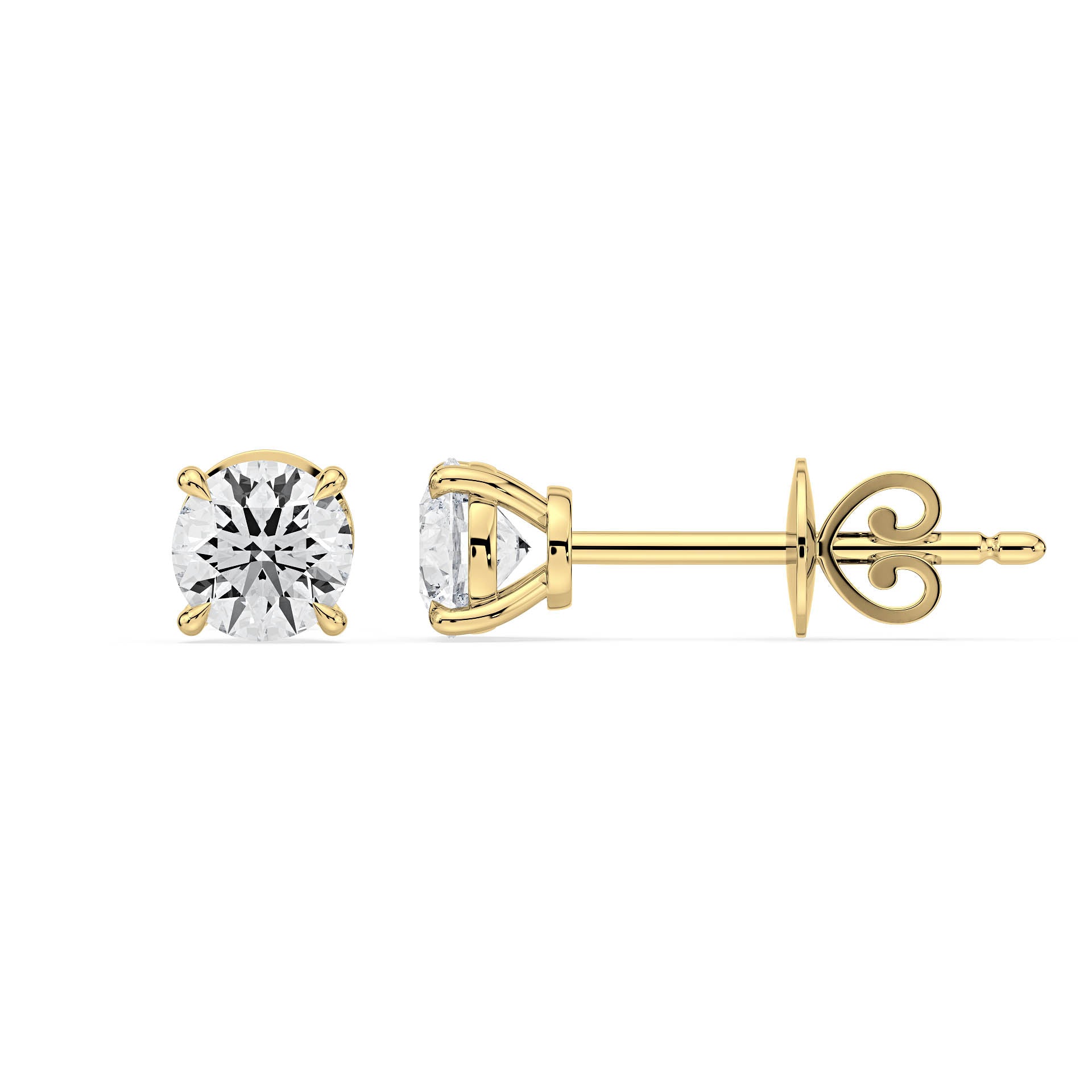 4-CLAW ROUND DIAMOND STUD EARRINGS W/PUSH BACK BUTTERFLIES in 18ct Yellow Gold