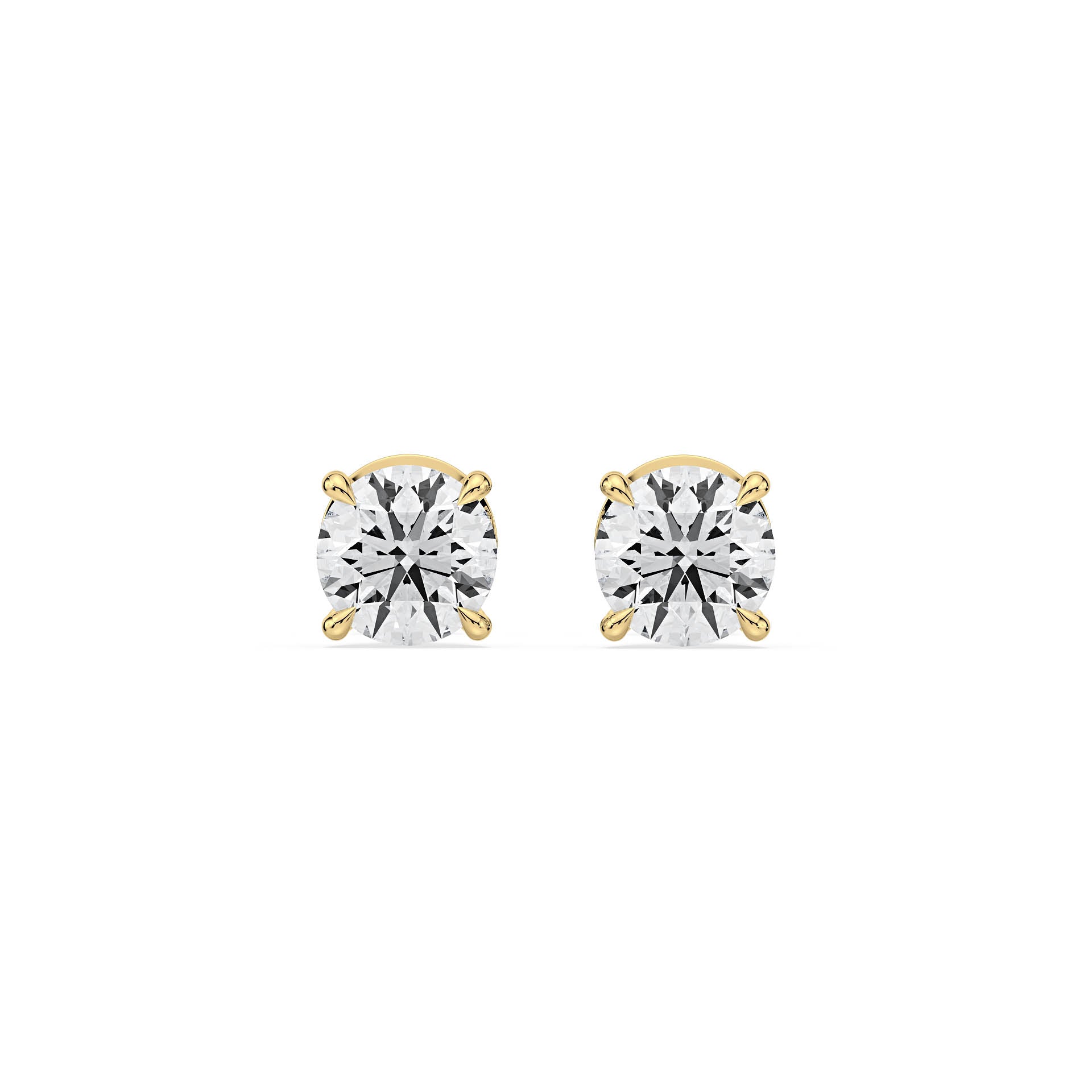 4-CLAW ROUND DIAMOND STUD EARRINGS W/PUSH BACK BUTTERFLIES in 18ct Yellow Gold