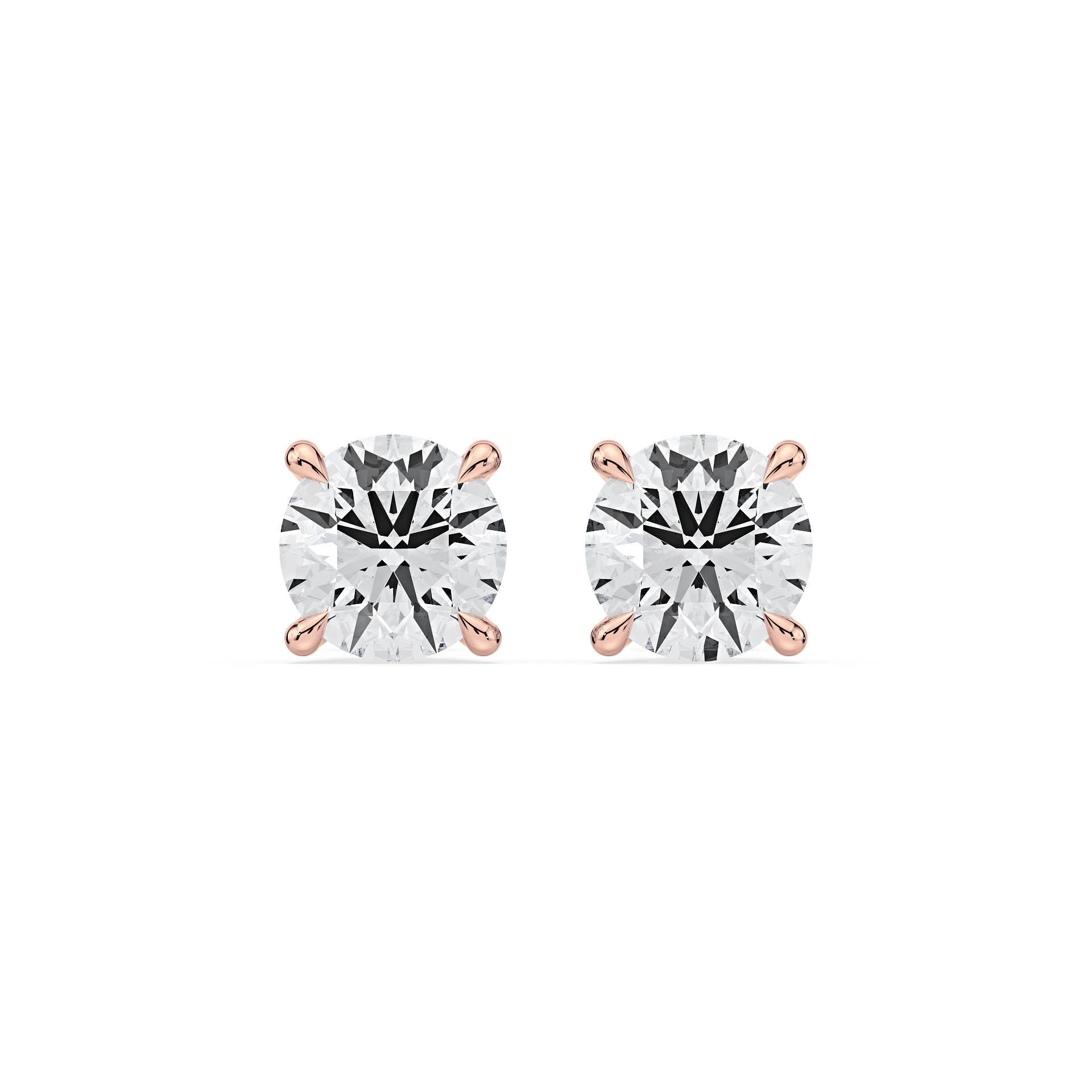 4-CLAW ROUND DIAMOND STUD EARRINGS W/SCREW ON BUTTERFLIES in 18ct Rose Gold