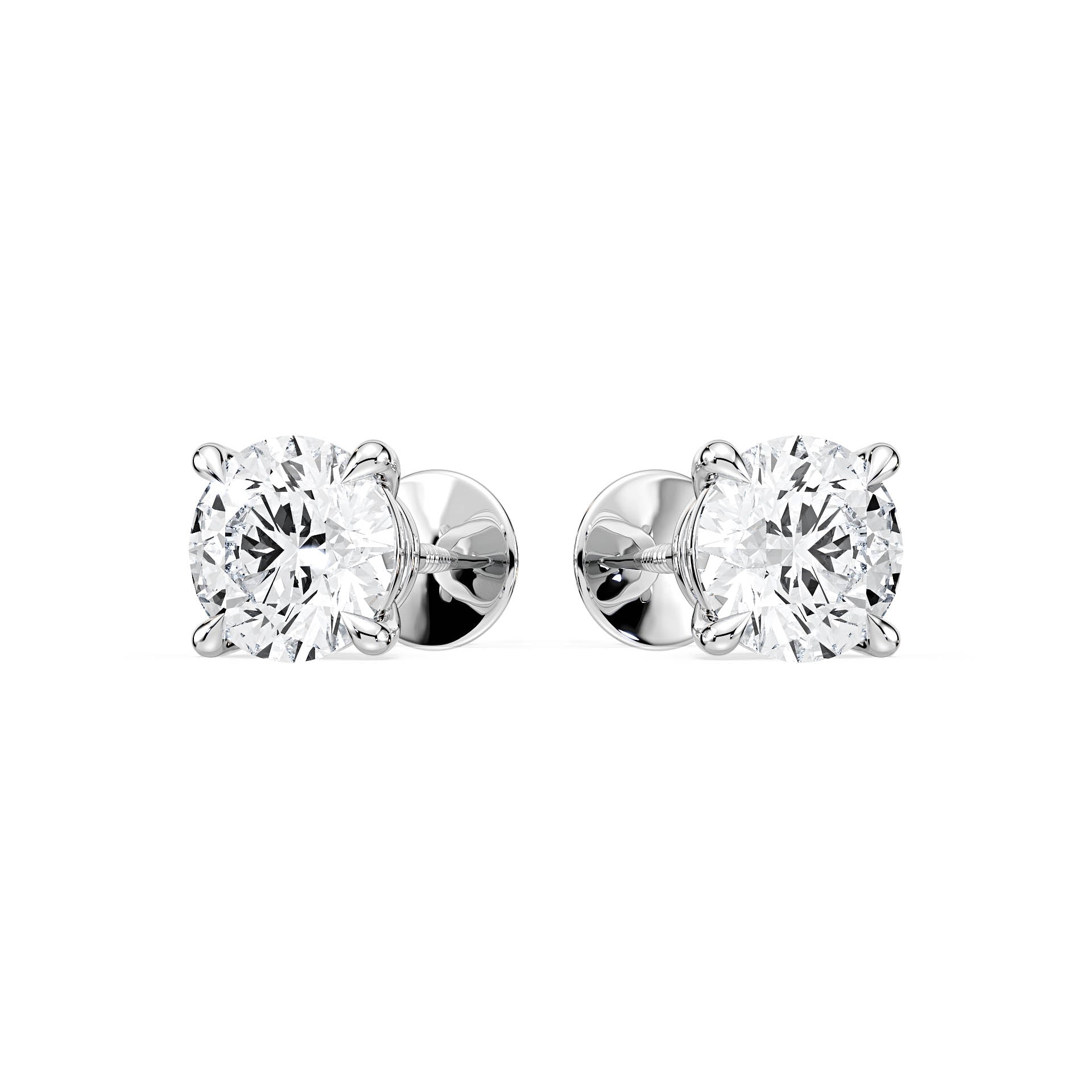 4-CLAW ROUND DIAMOND STUD EARRINGS W/SCREW ON BUTTERFLIES in 18ct White Gold