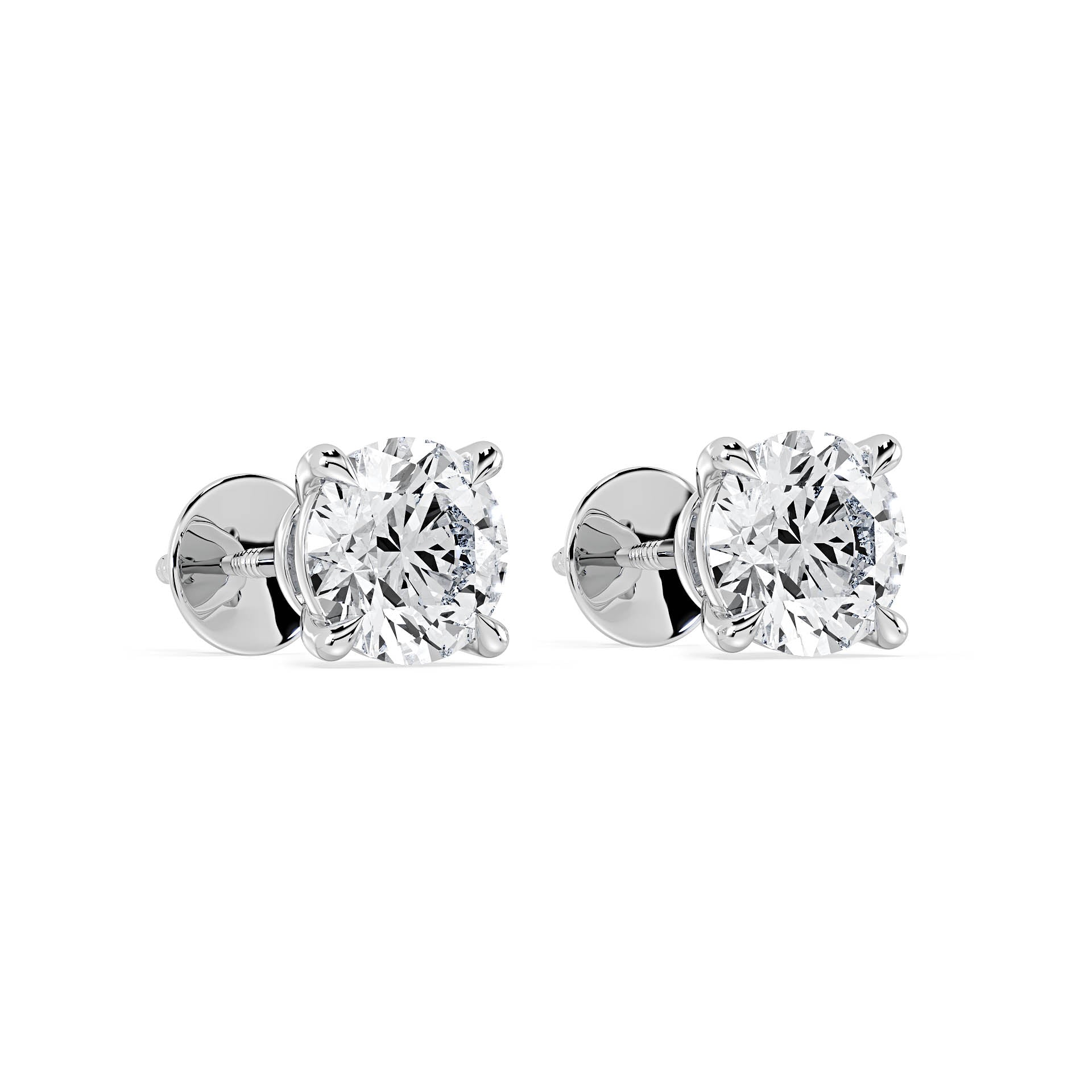 4-CLAW ROUND DIAMOND STUD EARRINGS W/SCREW ON BUTTERFLIES in 18ct White Gold