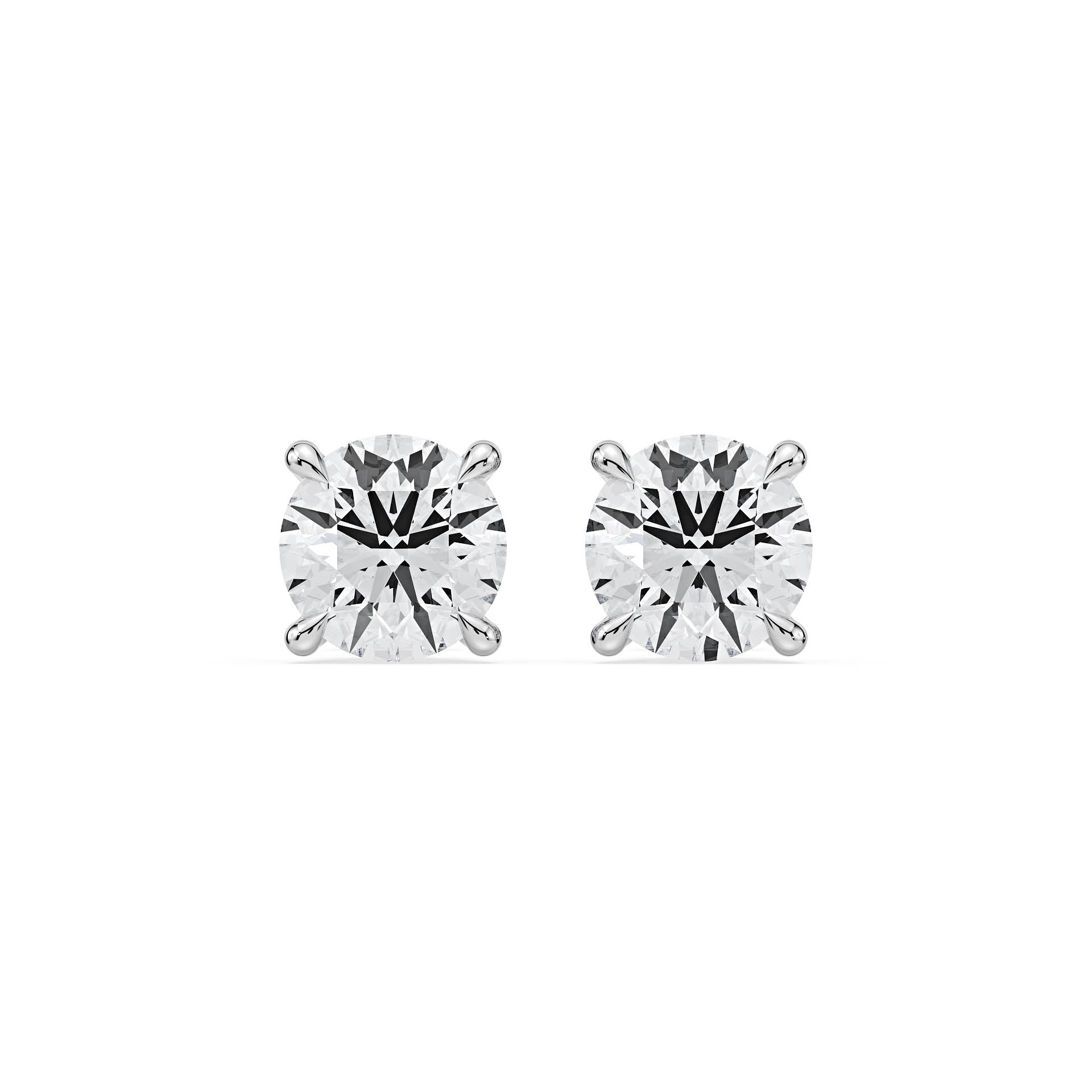 4-CLAW ROUND DIAMOND STUD EARRINGS W/SCREW ON BUTTERFLIES in 18ct White Gold