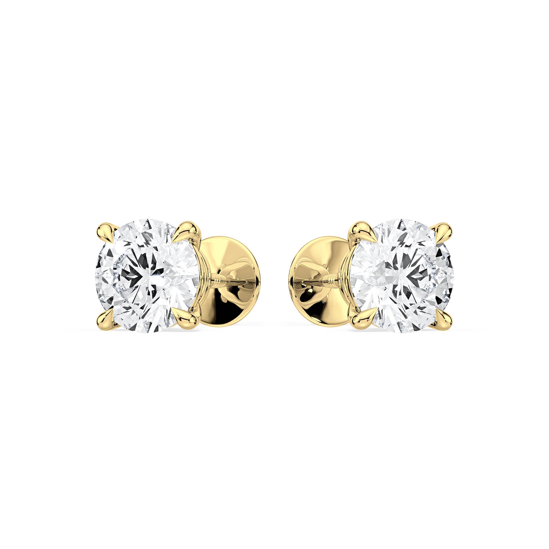 4-CLAW ROUND DIAMOND STUD EARRINGS W/SCREW ON BUTTERFLIES in 18ct Yellow Gold