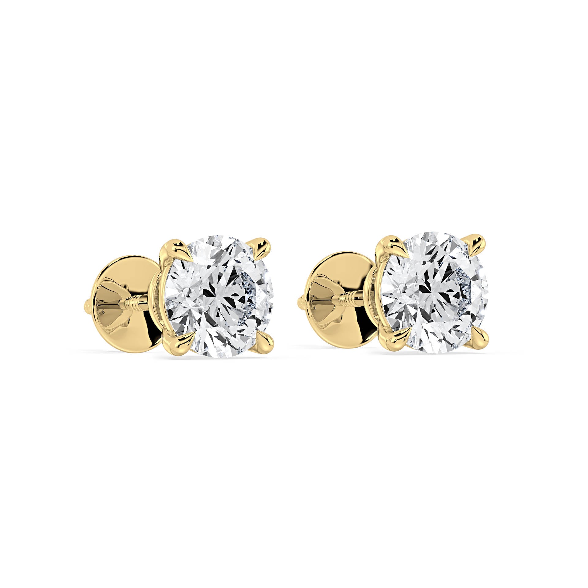 4-CLAW ROUND DIAMOND STUD EARRINGS W/SCREW ON BUTTERFLIES in 18ct Yellow Gold