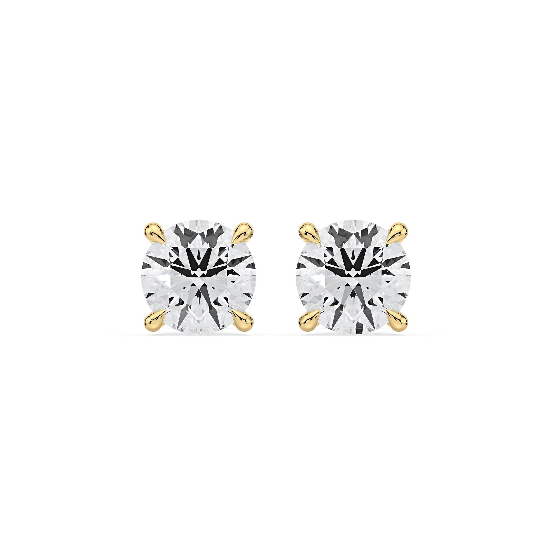 4-CLAW ROUND DIAMOND STUD EARRINGS W/SCREW ON BUTTERFLIES in 18ct Yellow Gold