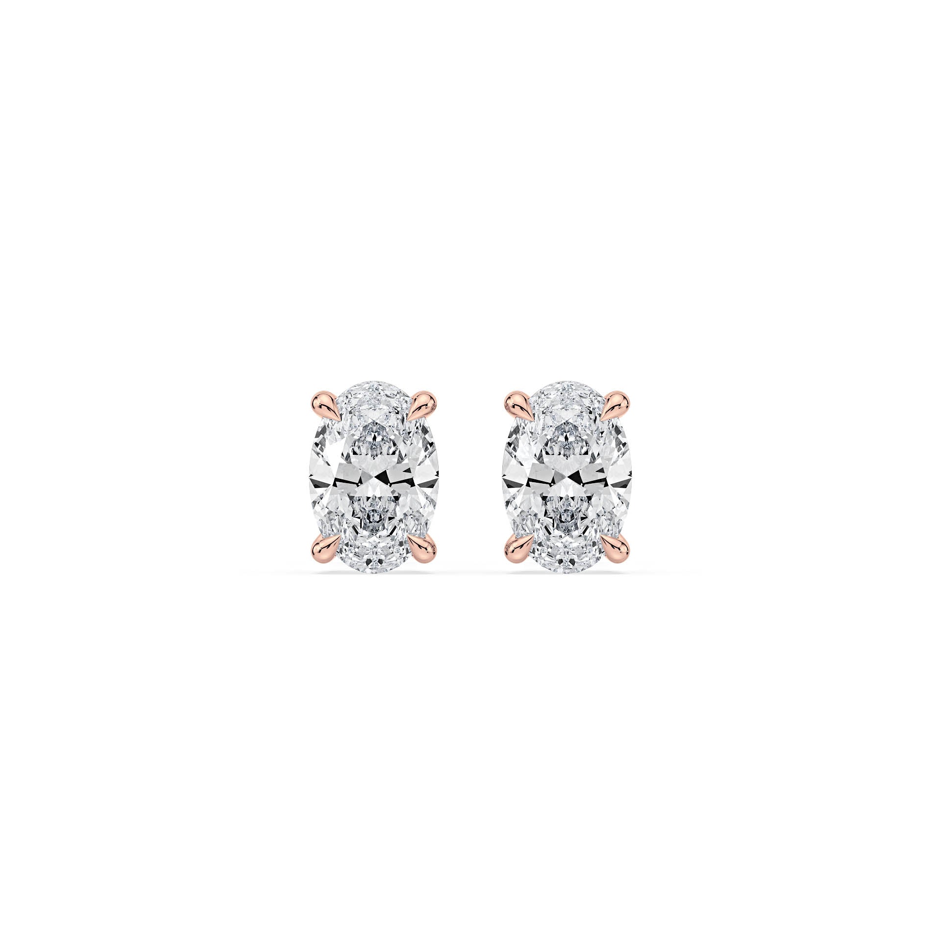 4-CLAW OVAL DIAMOND STUD EARRINGS W/PUSH BACK BUTTERFLIES in 18ct Rose Gold