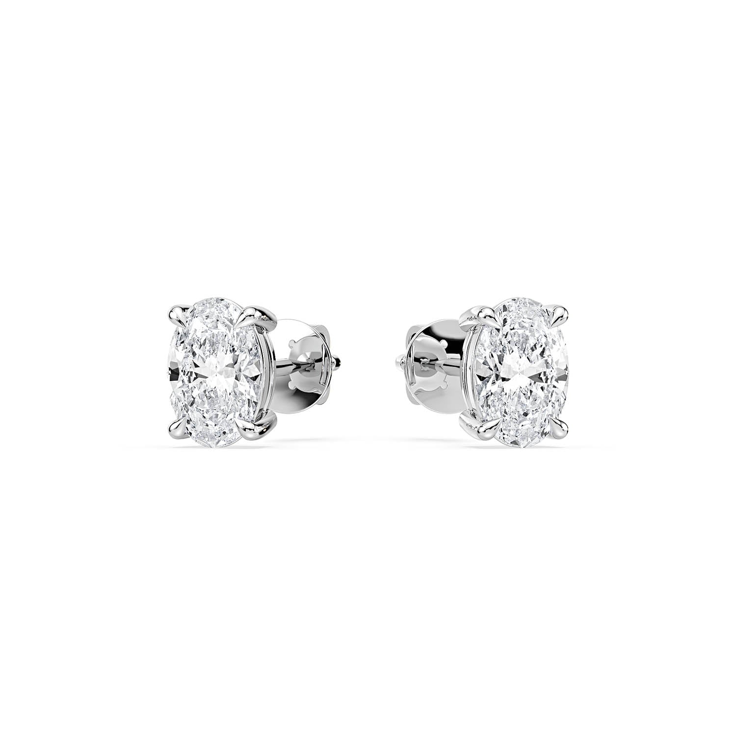 4-CLAW OVAL DIAMOND STUD EARRINGS W/PUSH BACK BUTTERFLIES in 18ct White Gold