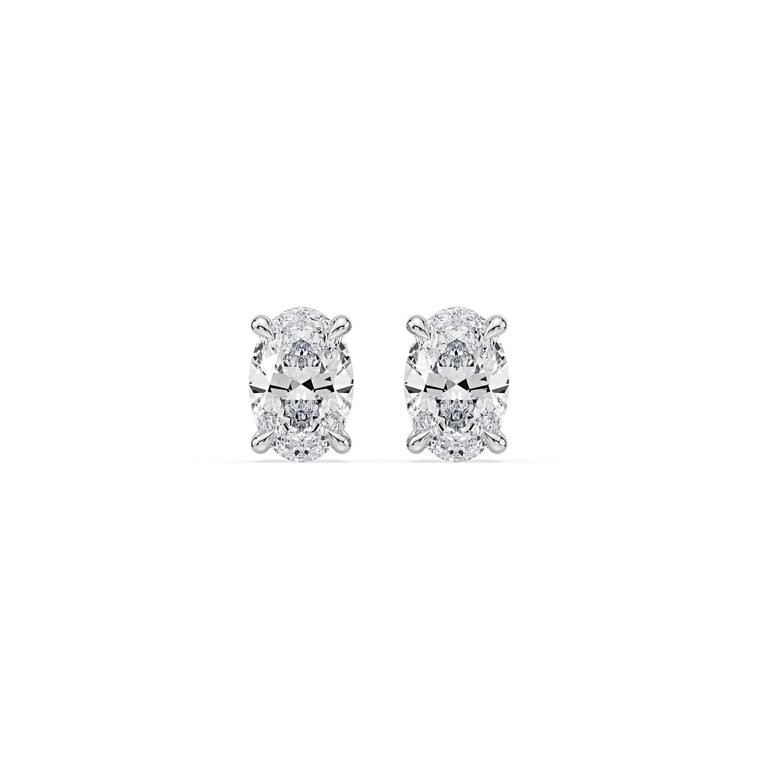 4-CLAW OVAL DIAMOND STUD EARRINGS W/PUSH BACK BUTTERFLIES in 18ct White Gold