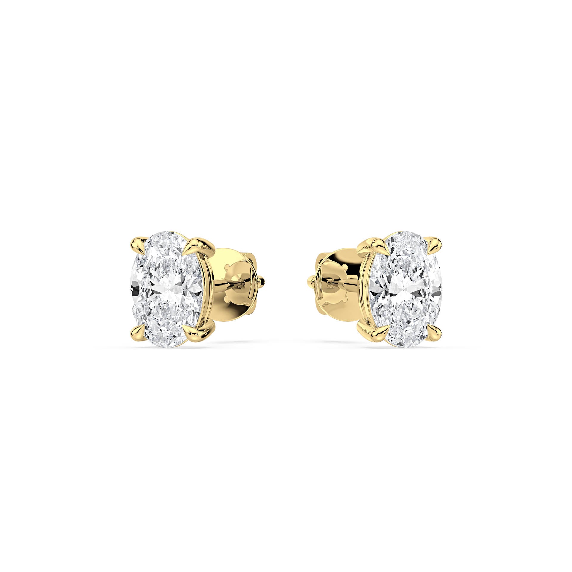 4-CLAW OVAL DIAMOND STUD EARRINGS W/PUSH BACK BUTTERFLIES in 18ct Yellow Gold