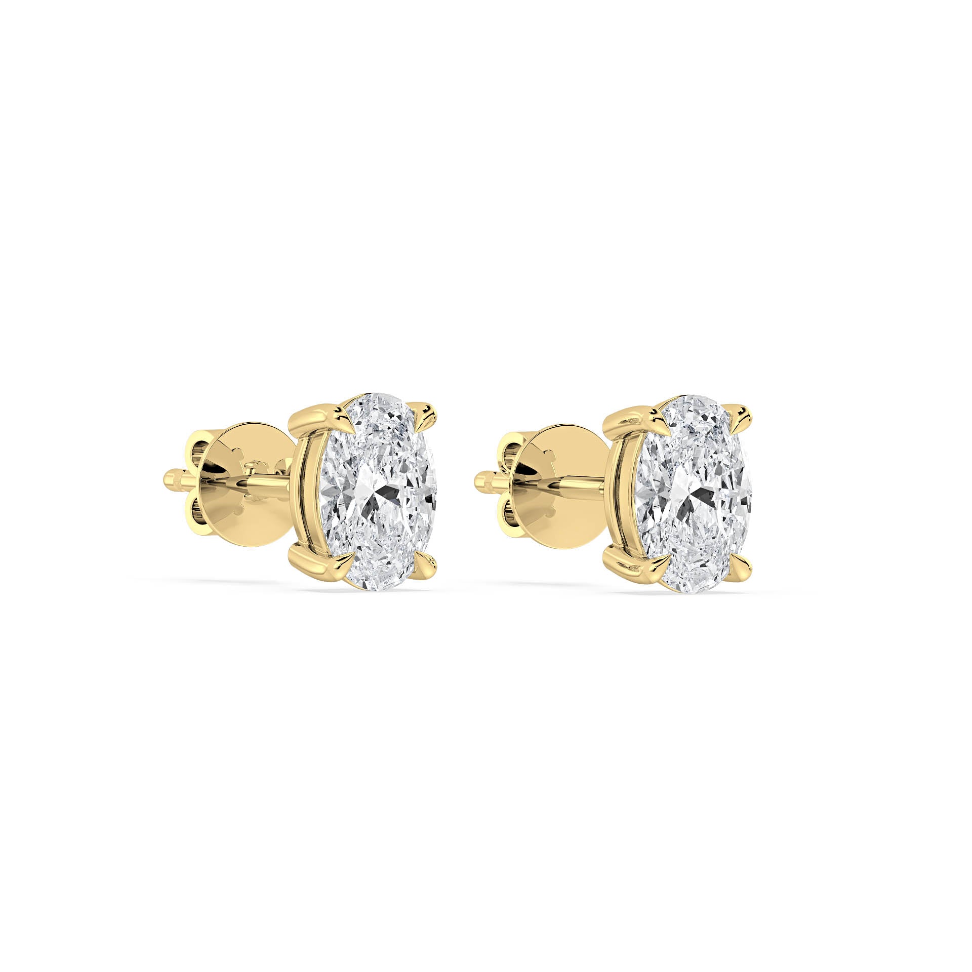 4-CLAW OVAL DIAMOND STUD EARRINGS W/PUSH BACK BUTTERFLIES in 18ct Yellow Gold