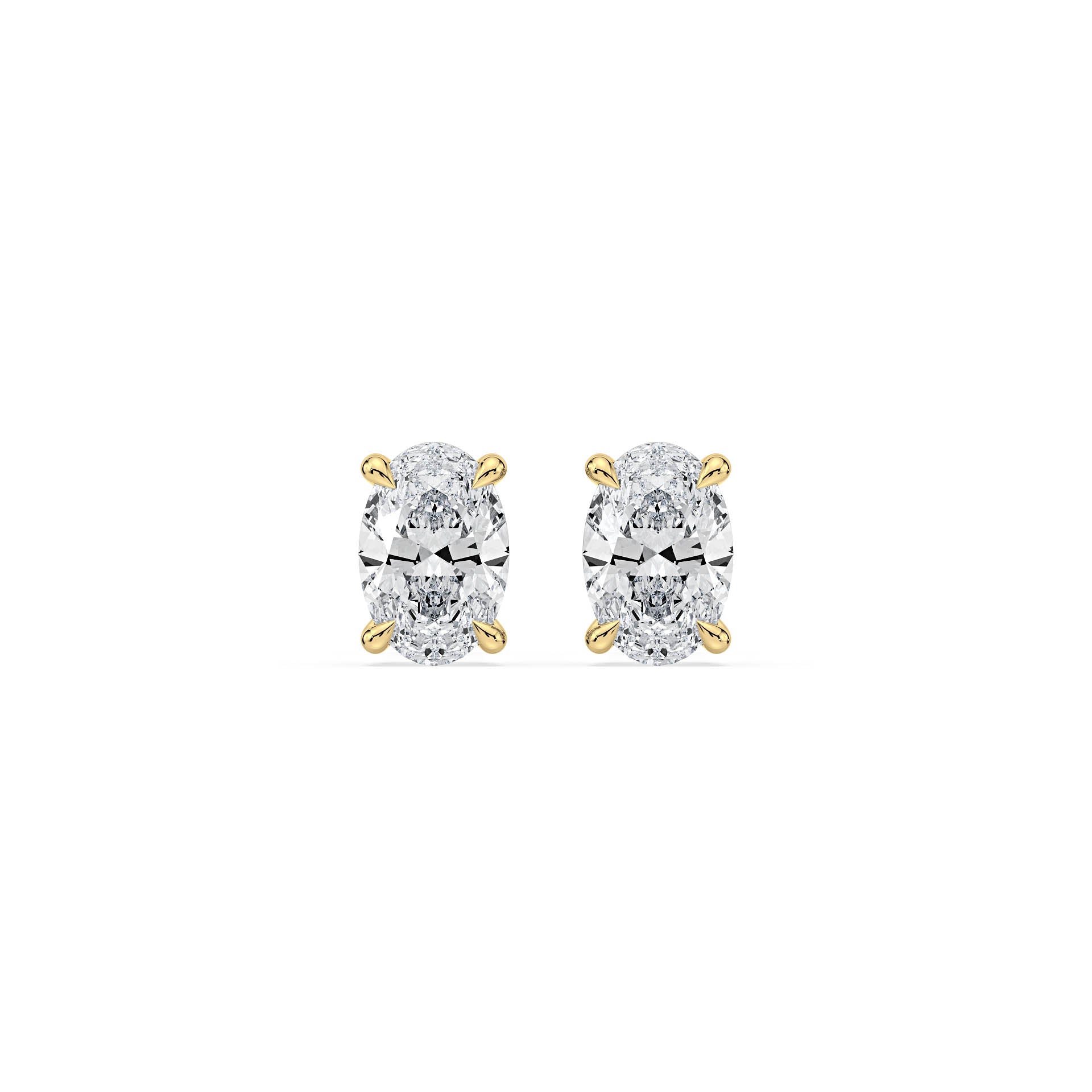 4-CLAW OVAL DIAMOND STUD EARRINGS W/PUSH BACK BUTTERFLIES in 18ct Yellow Gold