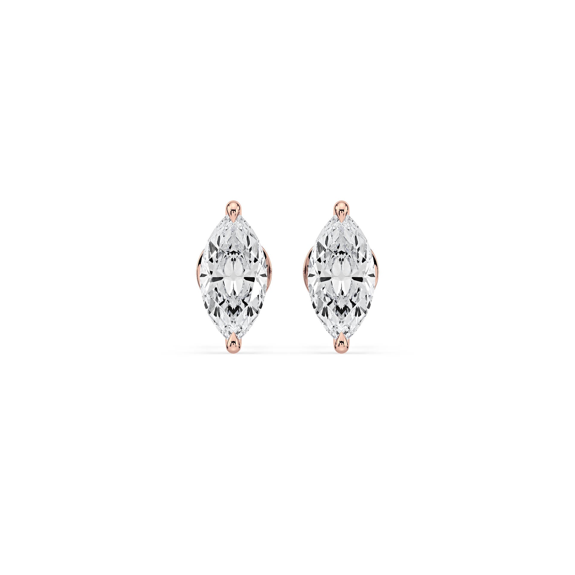 2-CLAW MARQUISE DIAMOND STUD EARRINGS W/PUSH BACK BUTTERFLIES in 18ct Rose Gold