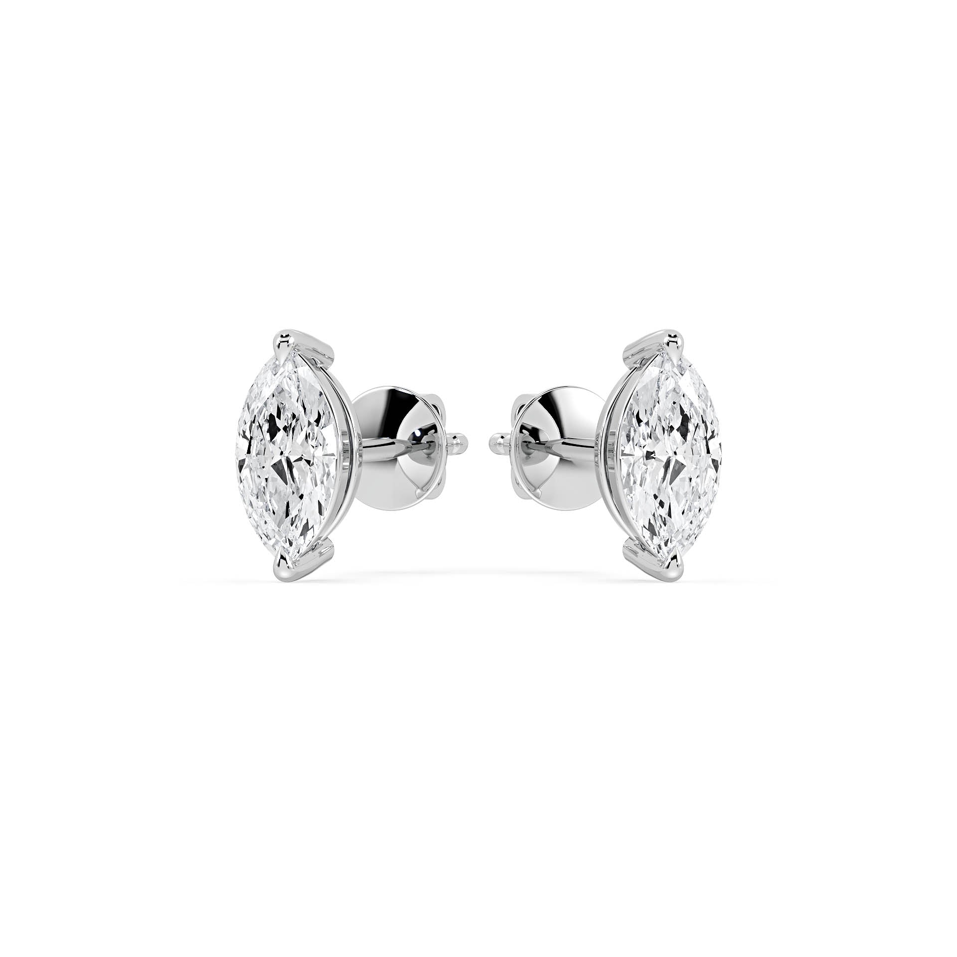 2-CLAW MARQUISE DIAMOND STUD EARRINGS W/PUSH BACK BUTTERFLIES in 18ct White Gold