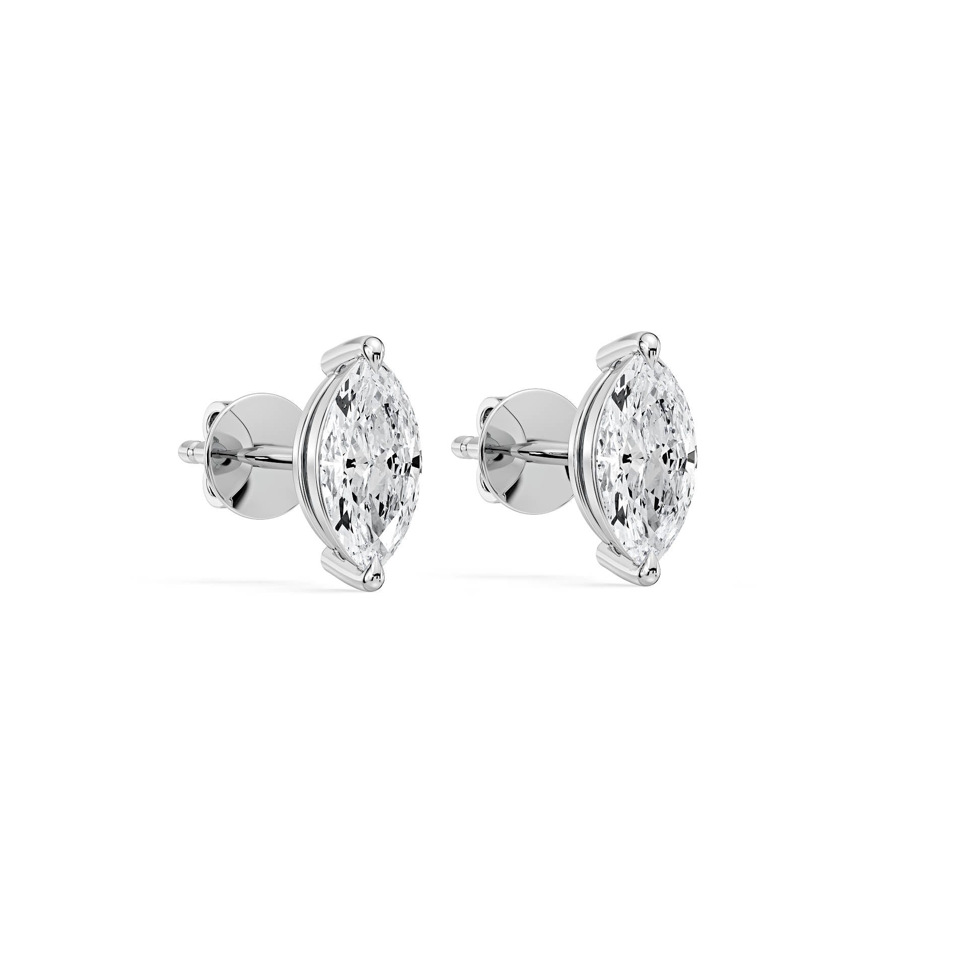 2-CLAW MARQUISE DIAMOND STUD EARRINGS W/PUSH BACK BUTTERFLIES in 18ct White Gold