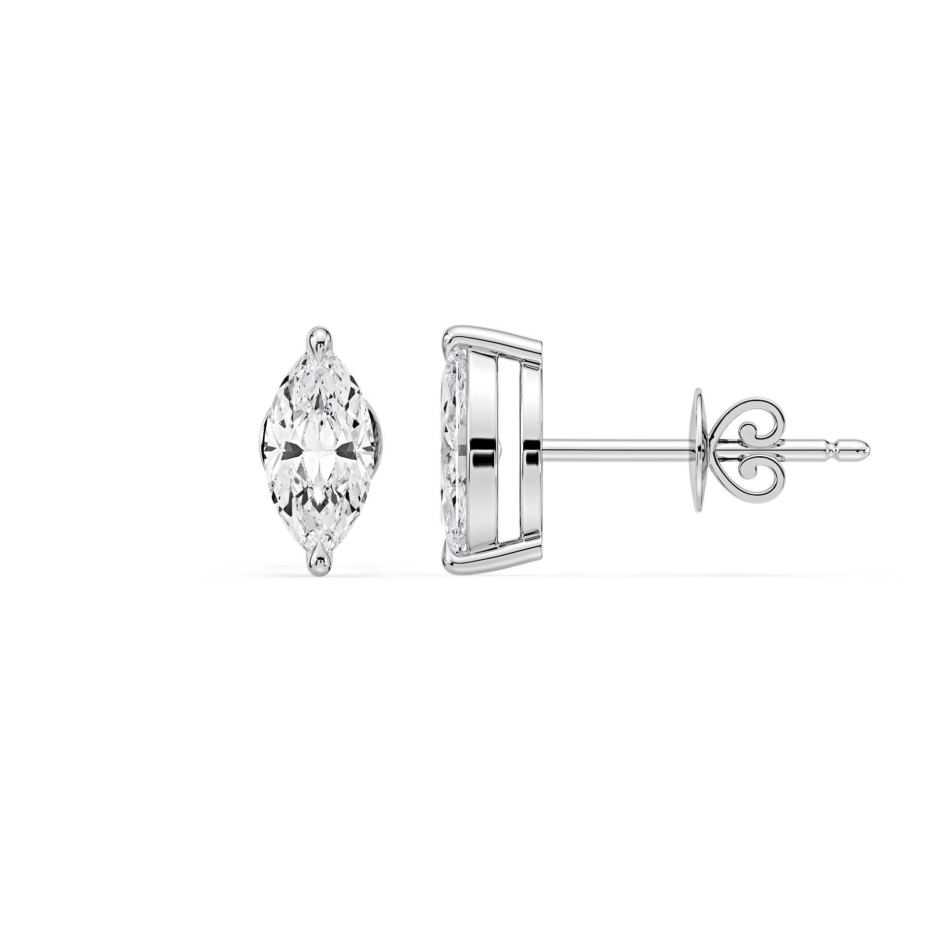 2-CLAW MARQUISE DIAMOND STUD EARRINGS W/PUSH BACK BUTTERFLIES in 18ct White Gold