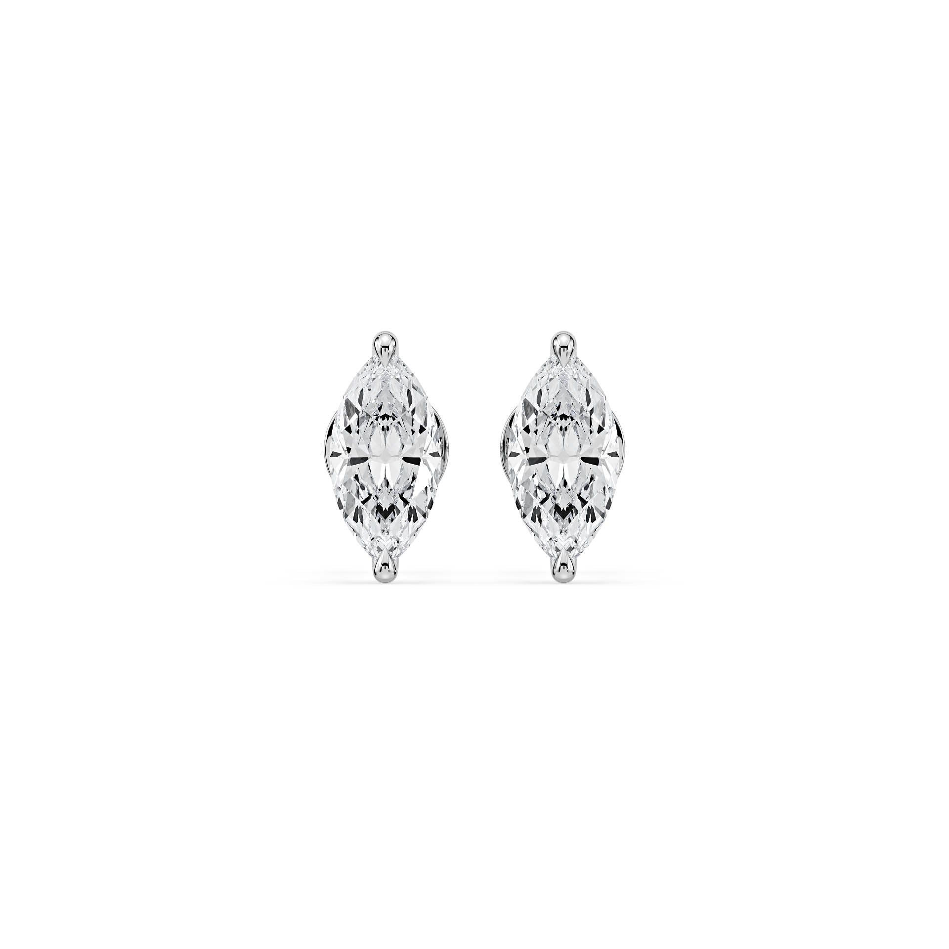 2-CLAW MARQUISE DIAMOND STUD EARRINGS W/PUSH BACK BUTTERFLIES in 18ct White Gold