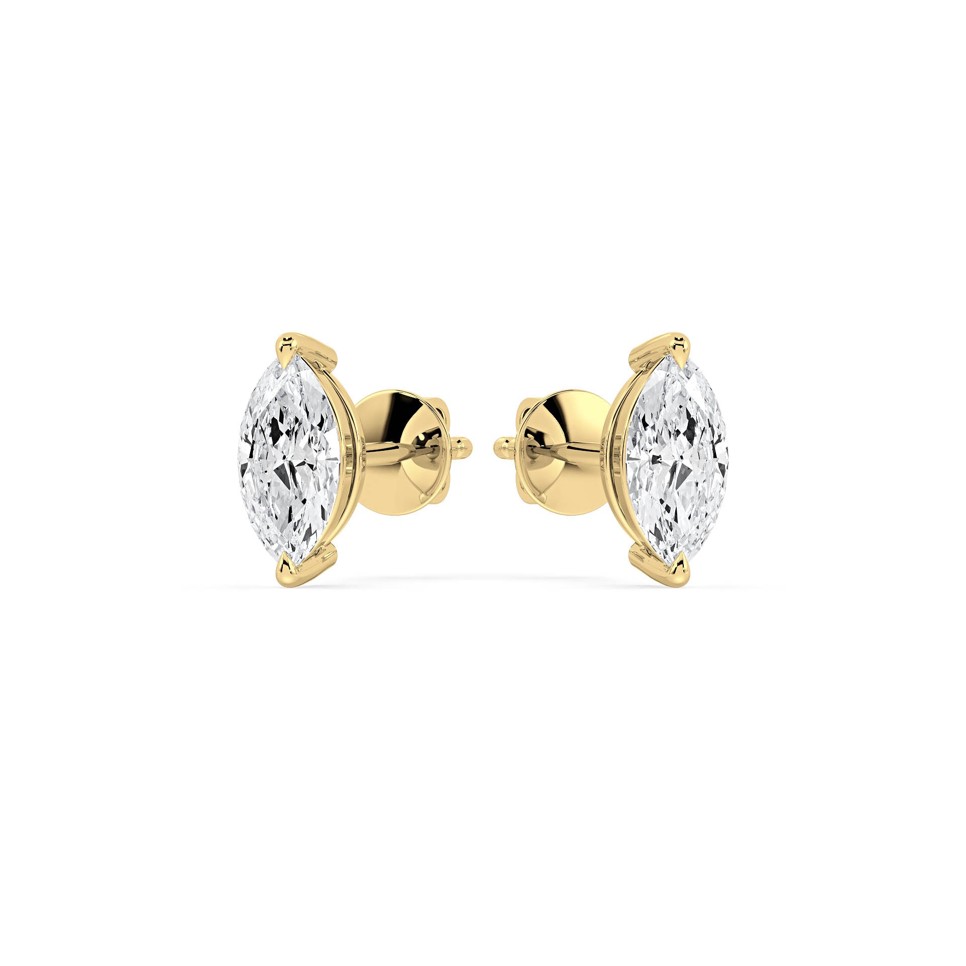 2-CLAW MARQUISE DIAMOND STUD EARRINGS W/PUSH BACK BUTTERFLIES in 18ct Yellow Gold