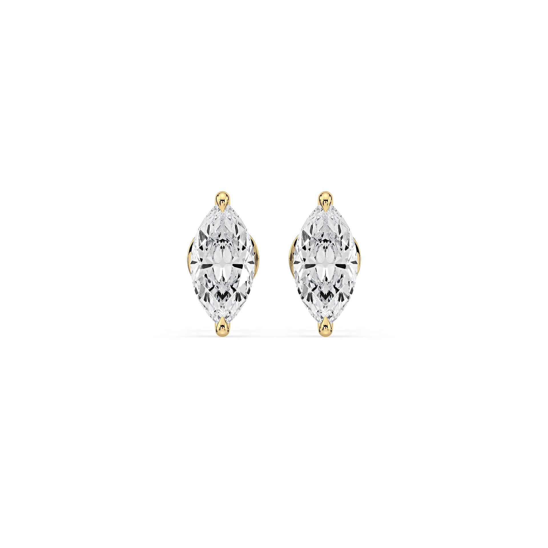 2-CLAW MARQUISE DIAMOND STUD EARRINGS W/PUSH BACK BUTTERFLIES in 18ct Yellow Gold