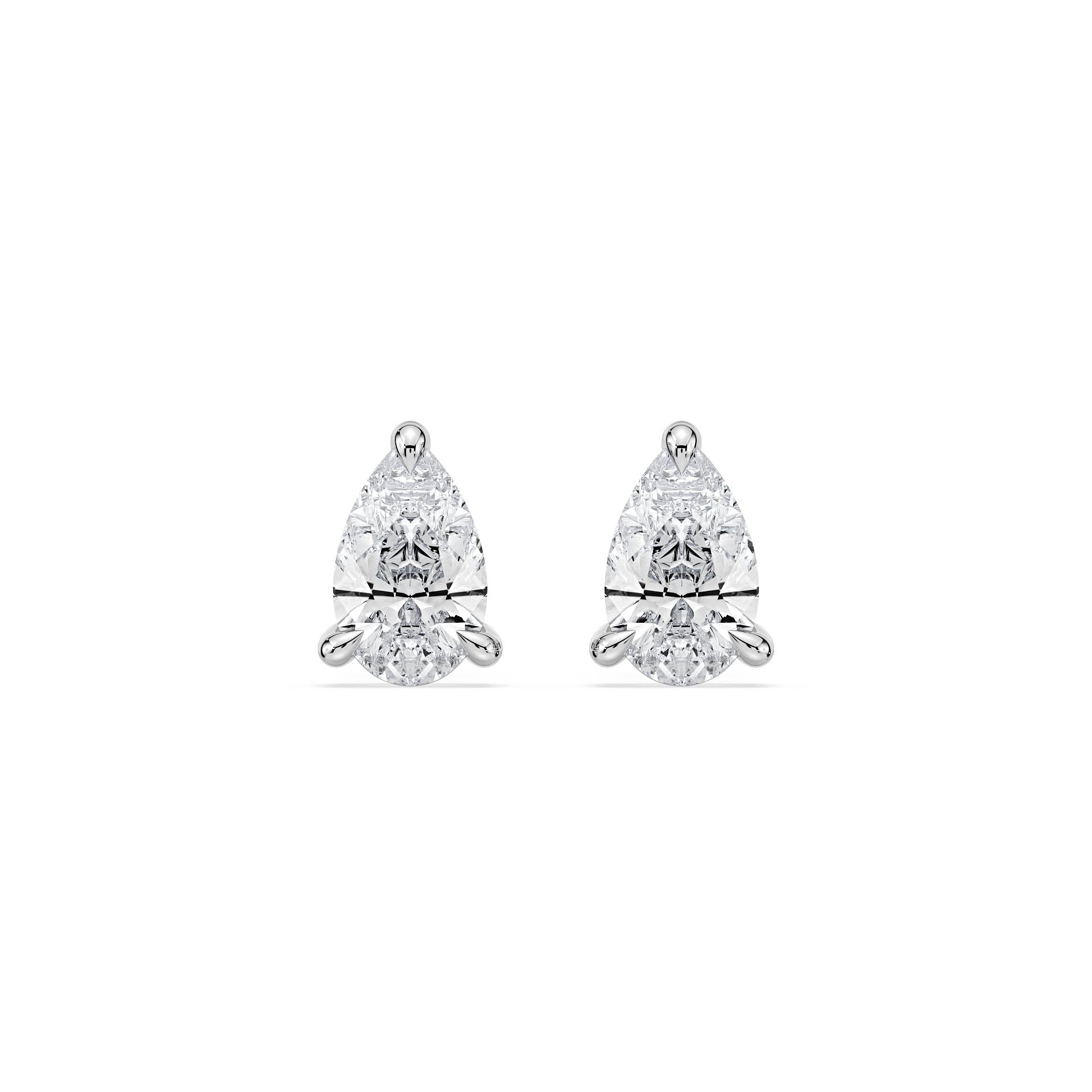 3-CLAW PEAR DIAMOND STUD EARRINGS W/PUSH BACK BUTTERFLIES in 18ct White Gold