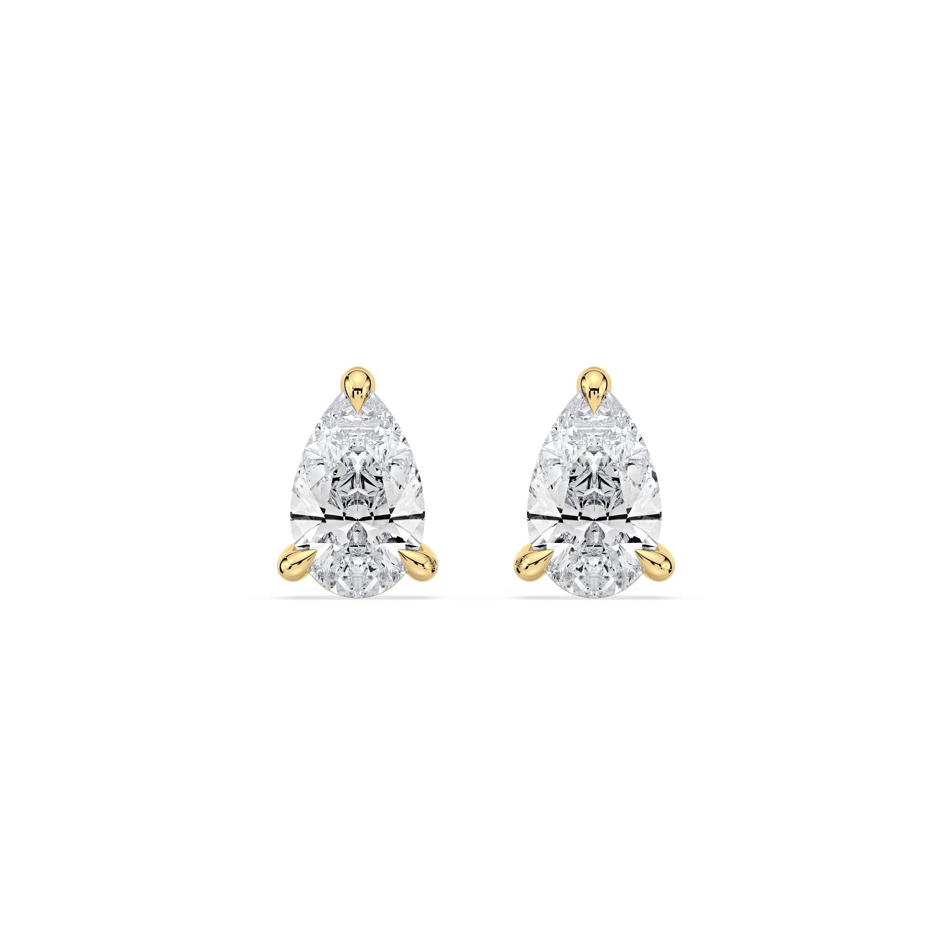 3-CLAW PEAR DIAMOND STUD EARRINGS W/PUSH BACK BUTTERFLIES in 18ct Yellow Gold