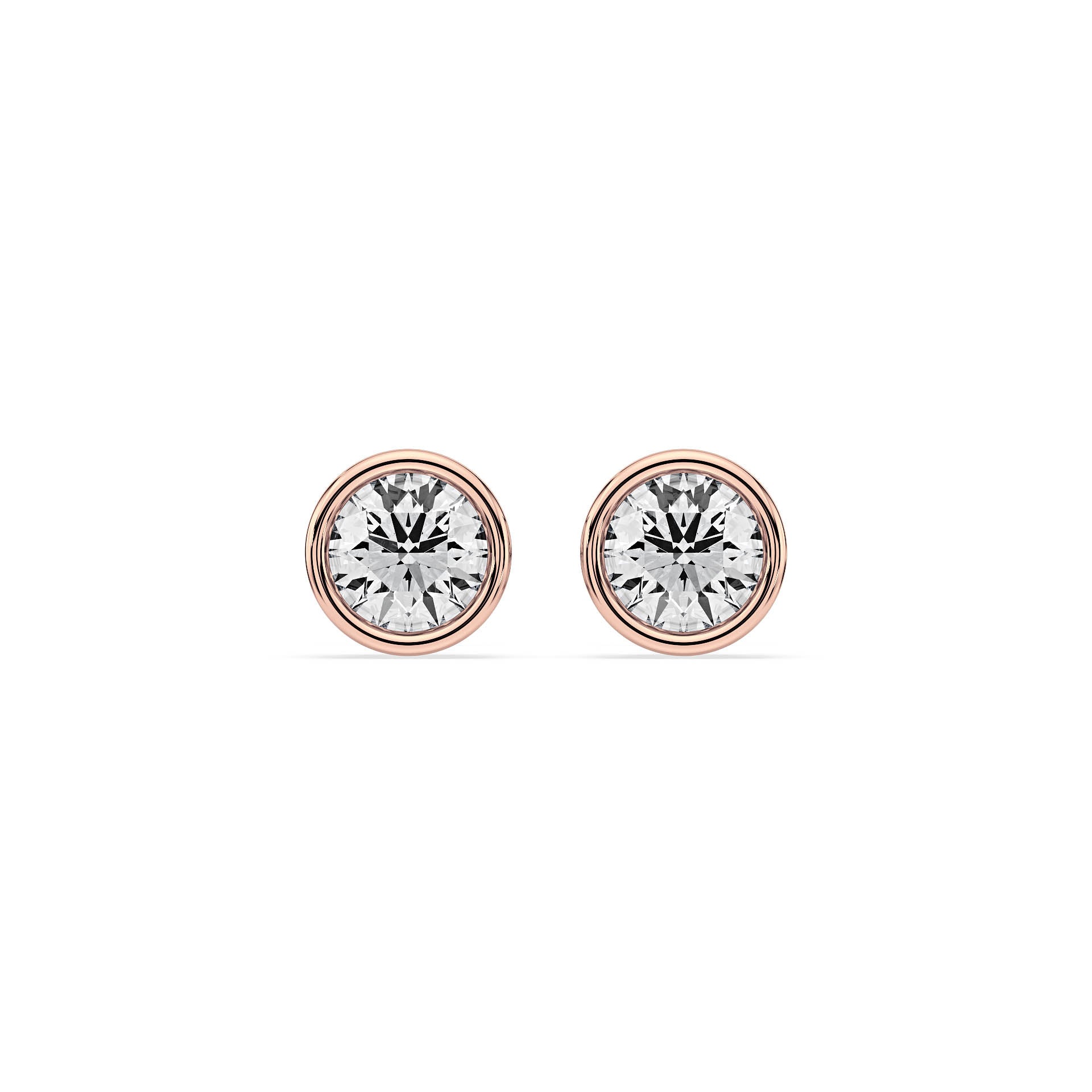 BEZEL-SET ROUND DIAMOND STUD EARRINGS W/PUSH BACK BUTTERFLIES in 18ct Rose Gold