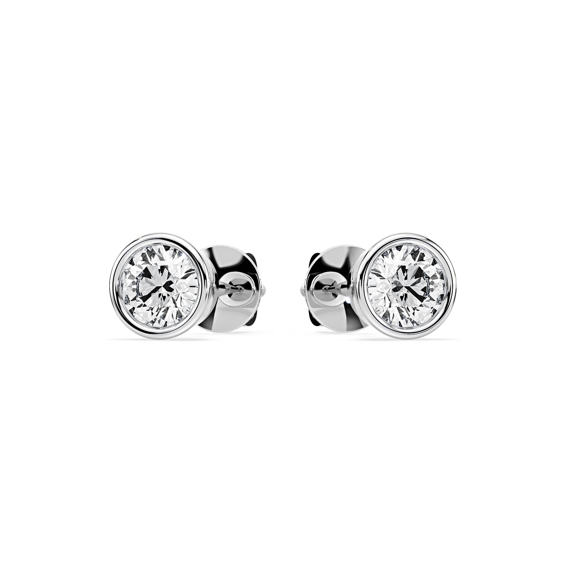 BEZEL-SET ROUND DIAMOND STUD EARRINGS W/PUSH BACK BUTTERFLIES in 18ct White Gold