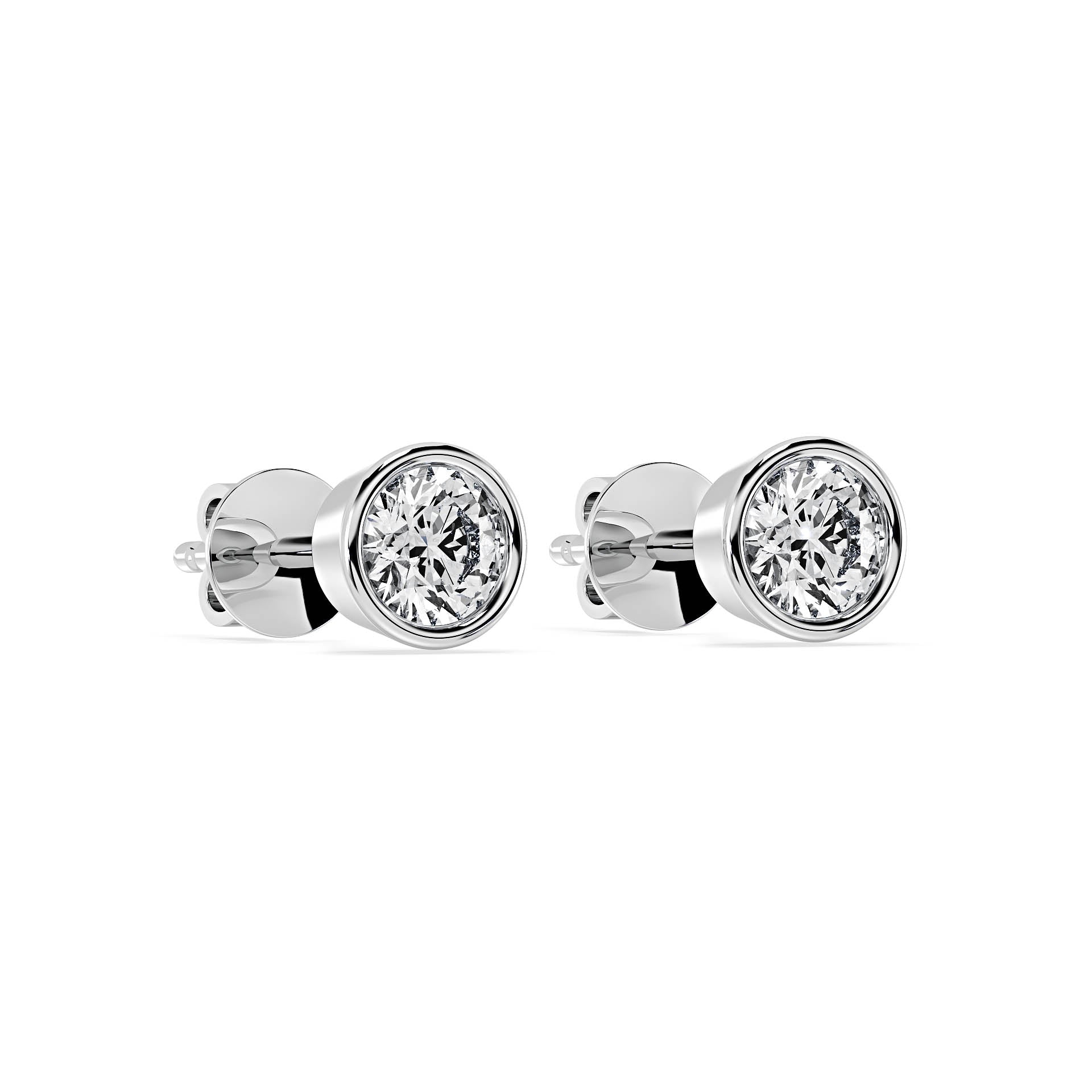 BEZEL-SET ROUND DIAMOND STUD EARRINGS W/PUSH BACK BUTTERFLIES in 18ct White Gold