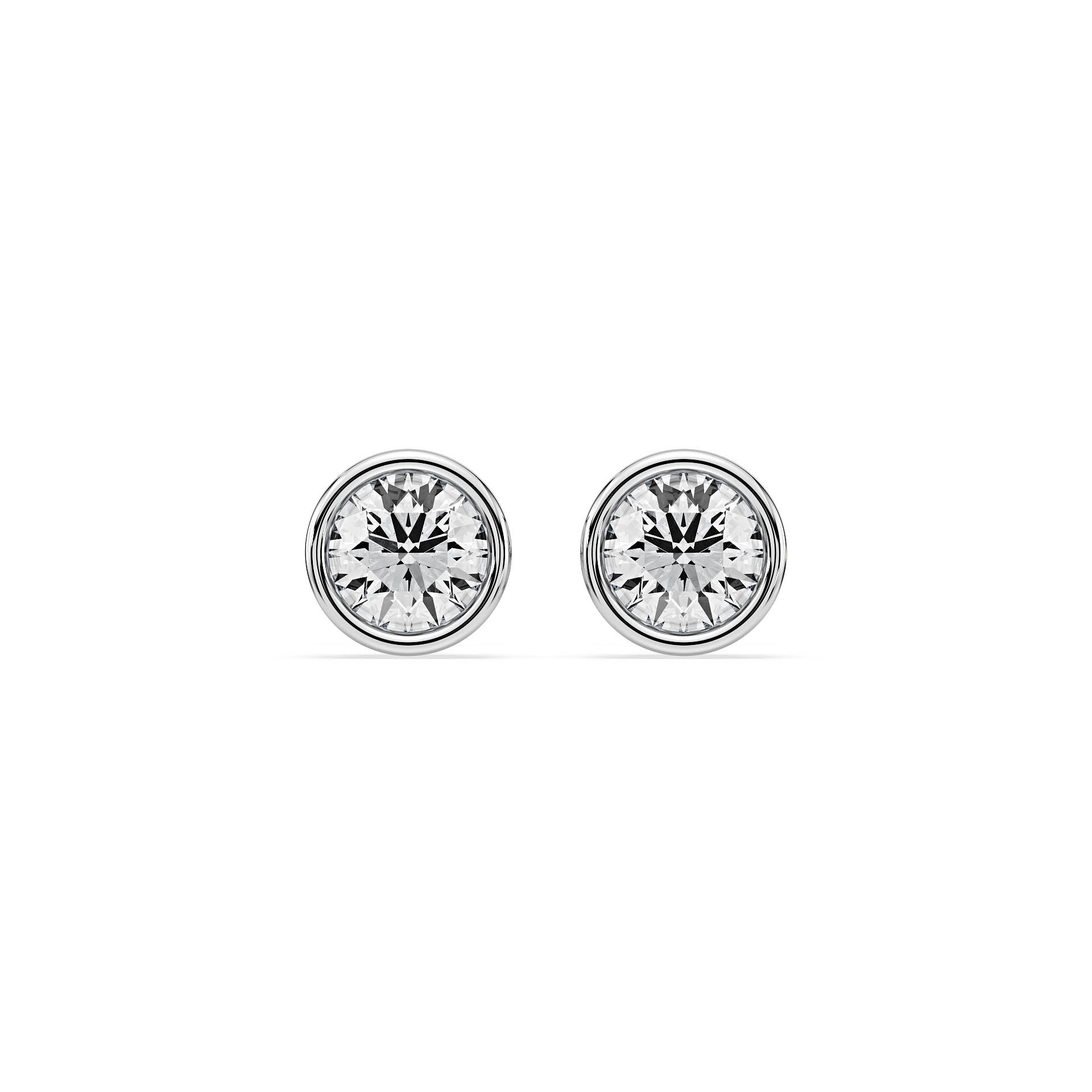 BEZEL-SET ROUND DIAMOND STUD EARRINGS W/PUSH BACK BUTTERFLIES in 18ct White Gold