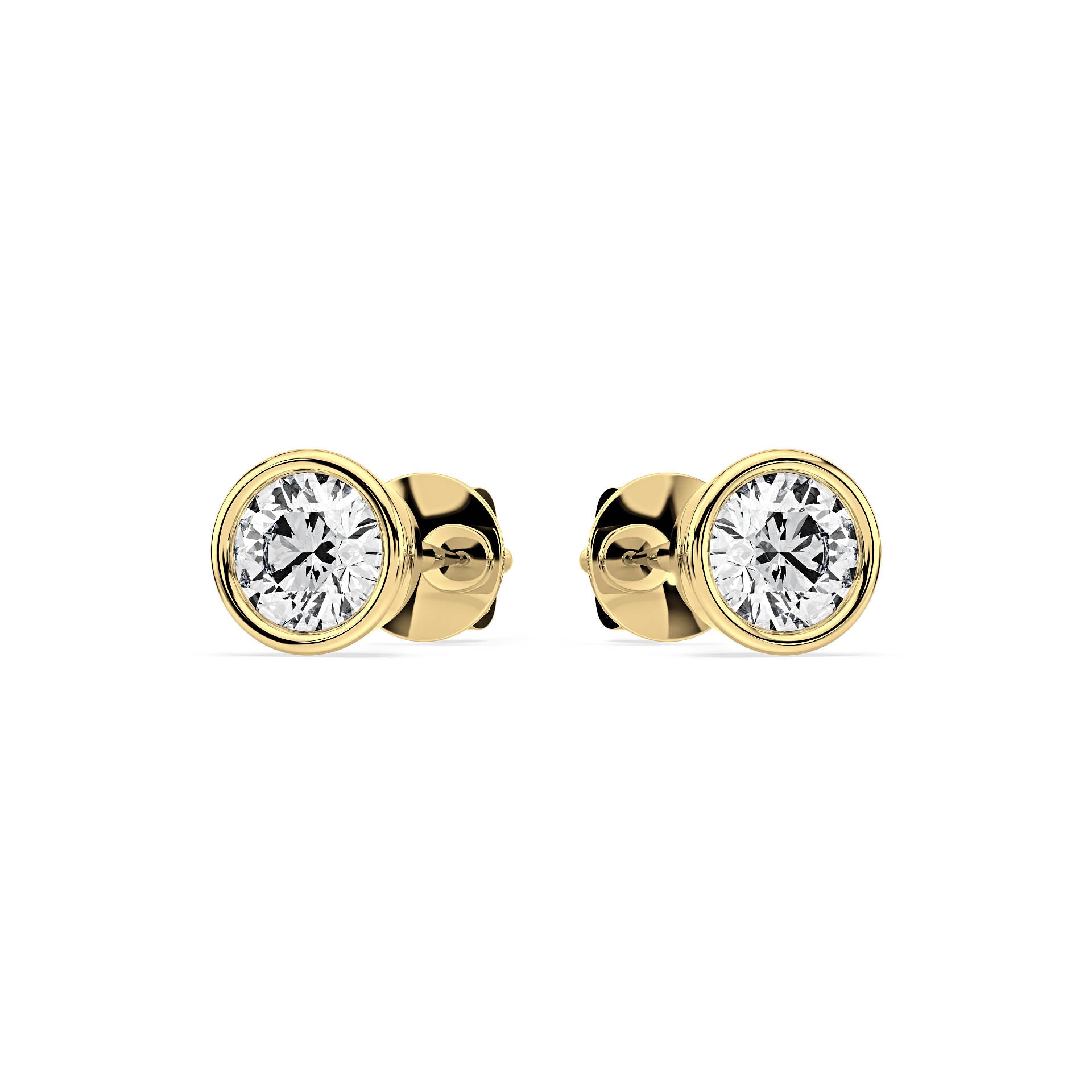 BEZEL-SET ROUND DIAMOND STUD EARRINGS W/PUSH BACK BUTTERFLIES in 18ct Yellow Gold