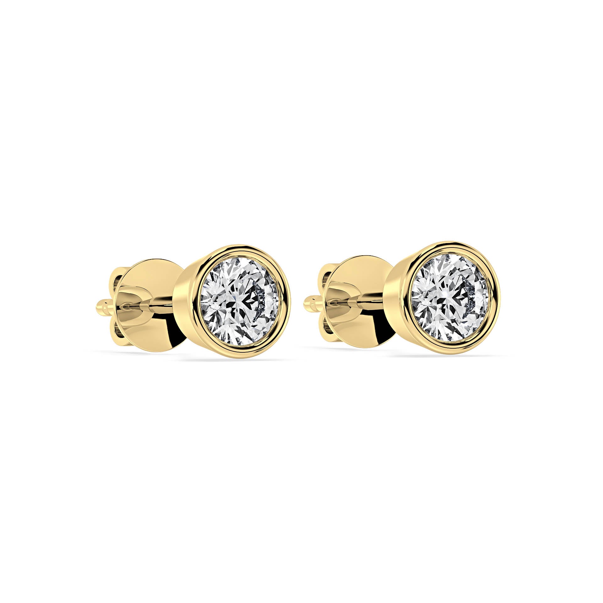 BEZEL-SET ROUND DIAMOND STUD EARRINGS W/PUSH BACK BUTTERFLIES in 18ct Yellow Gold