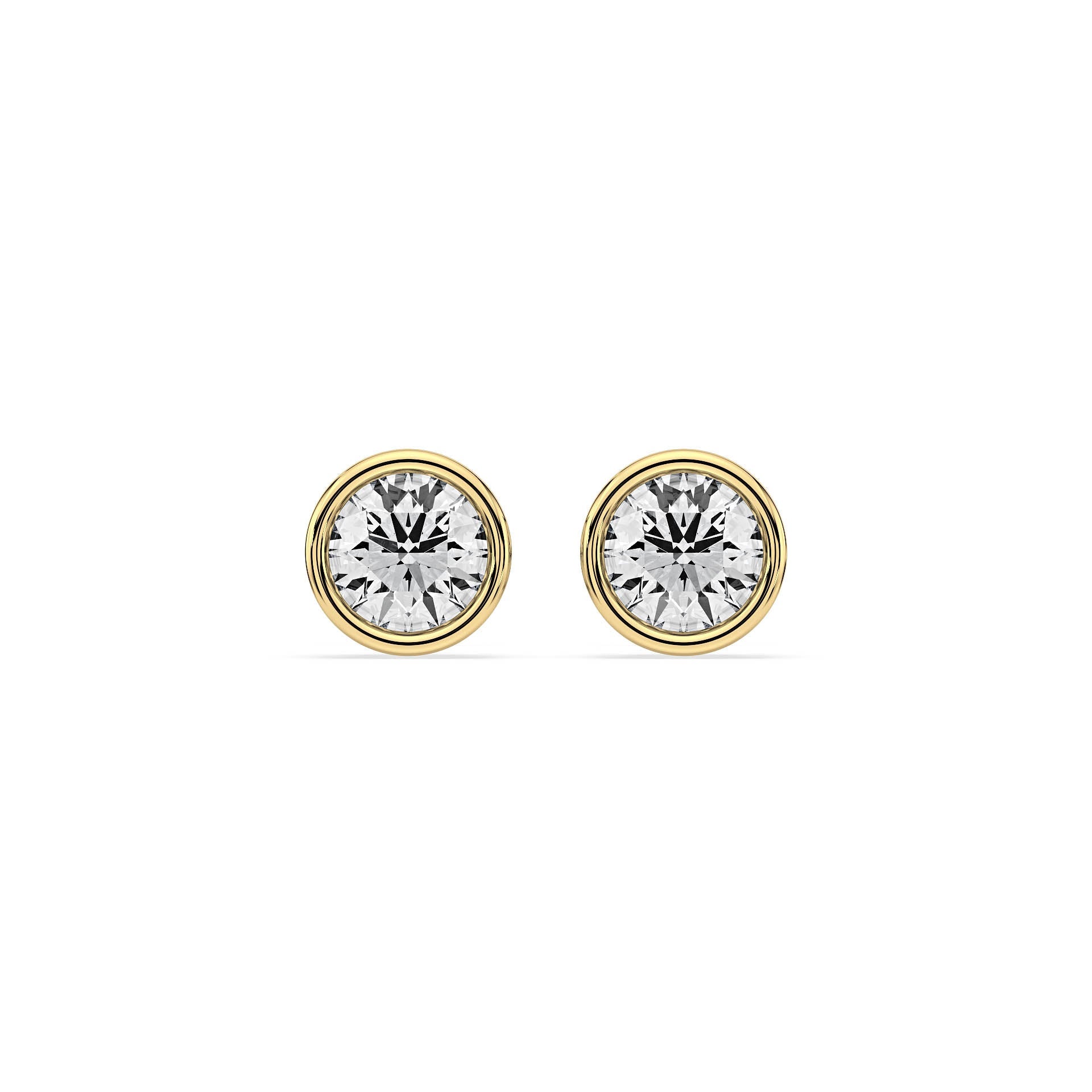 BEZEL-SET ROUND DIAMOND STUD EARRINGS W/PUSH BACK BUTTERFLIES in 18ct Yellow Gold