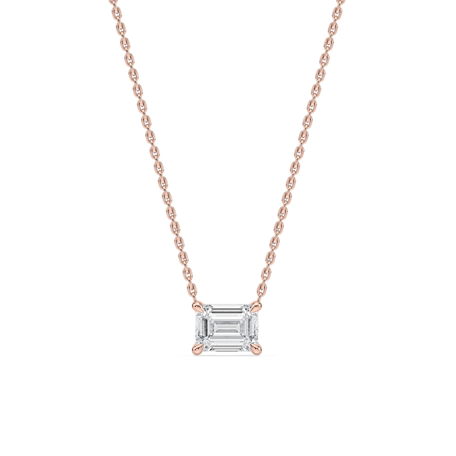 4-CLAW EMERALD CUT DIAMOND PENDANT/NECKLACE in 18ct Rose Gold