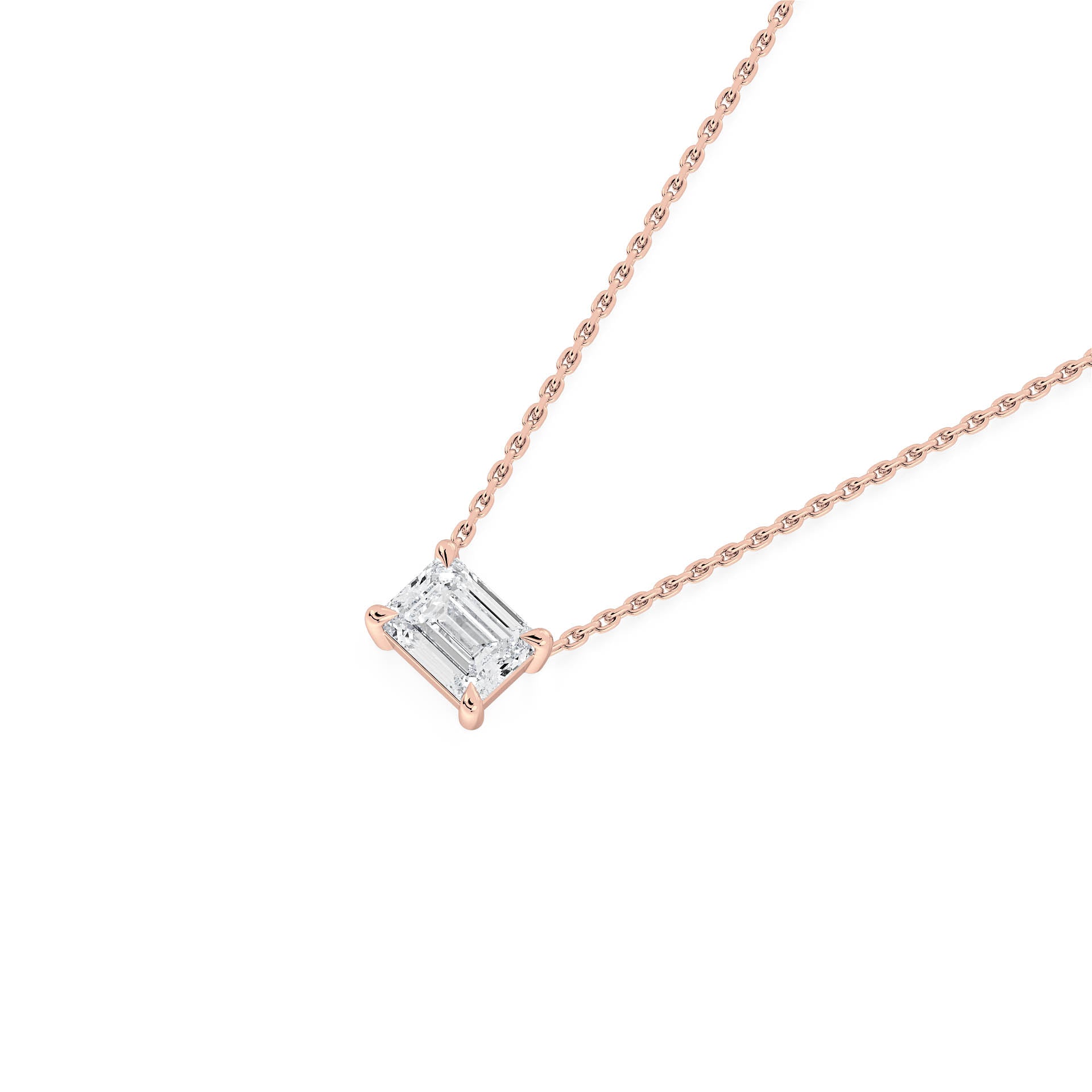 4-CLAW EMERALD CUT DIAMOND PENDANT/NECKLACE in 18ct Rose Gold