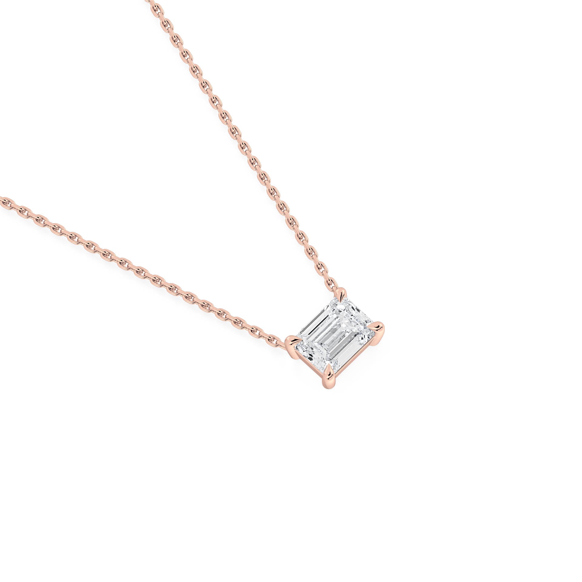 4-CLAW EMERALD CUT DIAMOND PENDANT/NECKLACE in 18ct Rose Gold