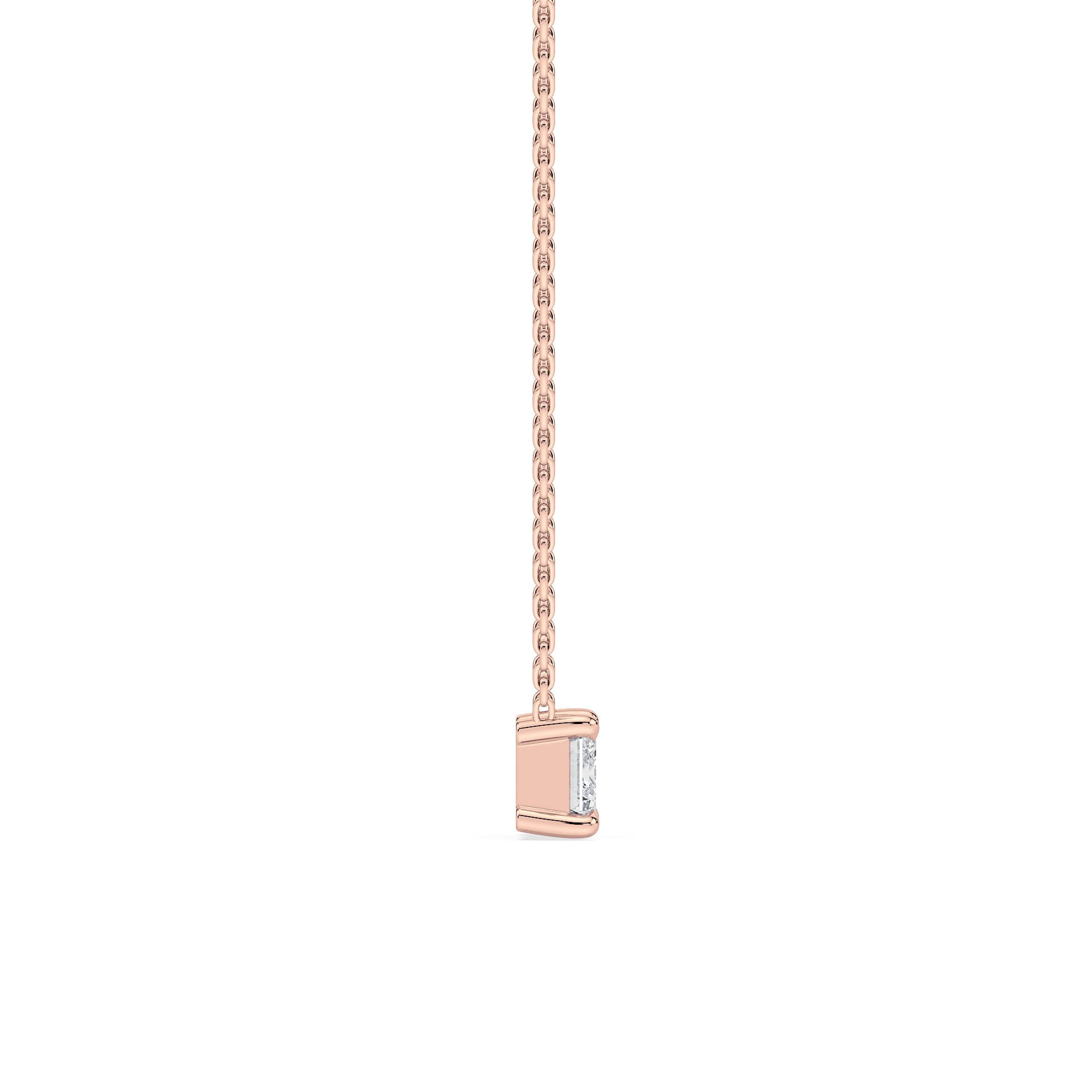 4-CLAW EMERALD CUT DIAMOND PENDANT/NECKLACE in 18ct Rose Gold