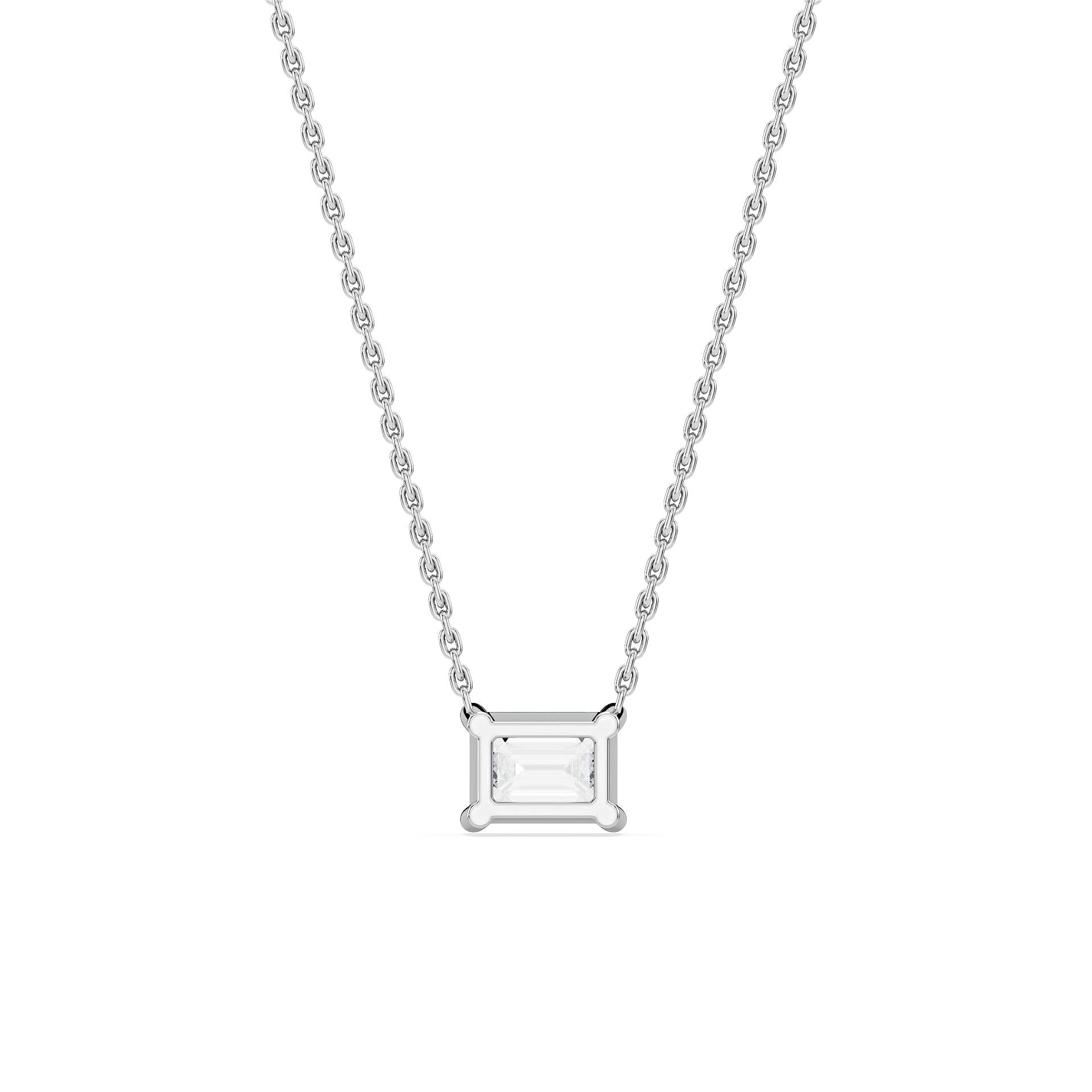 4-CLAW EMERALD CUT DIAMOND PENDANT/NECKLACE in 18ct White Gold