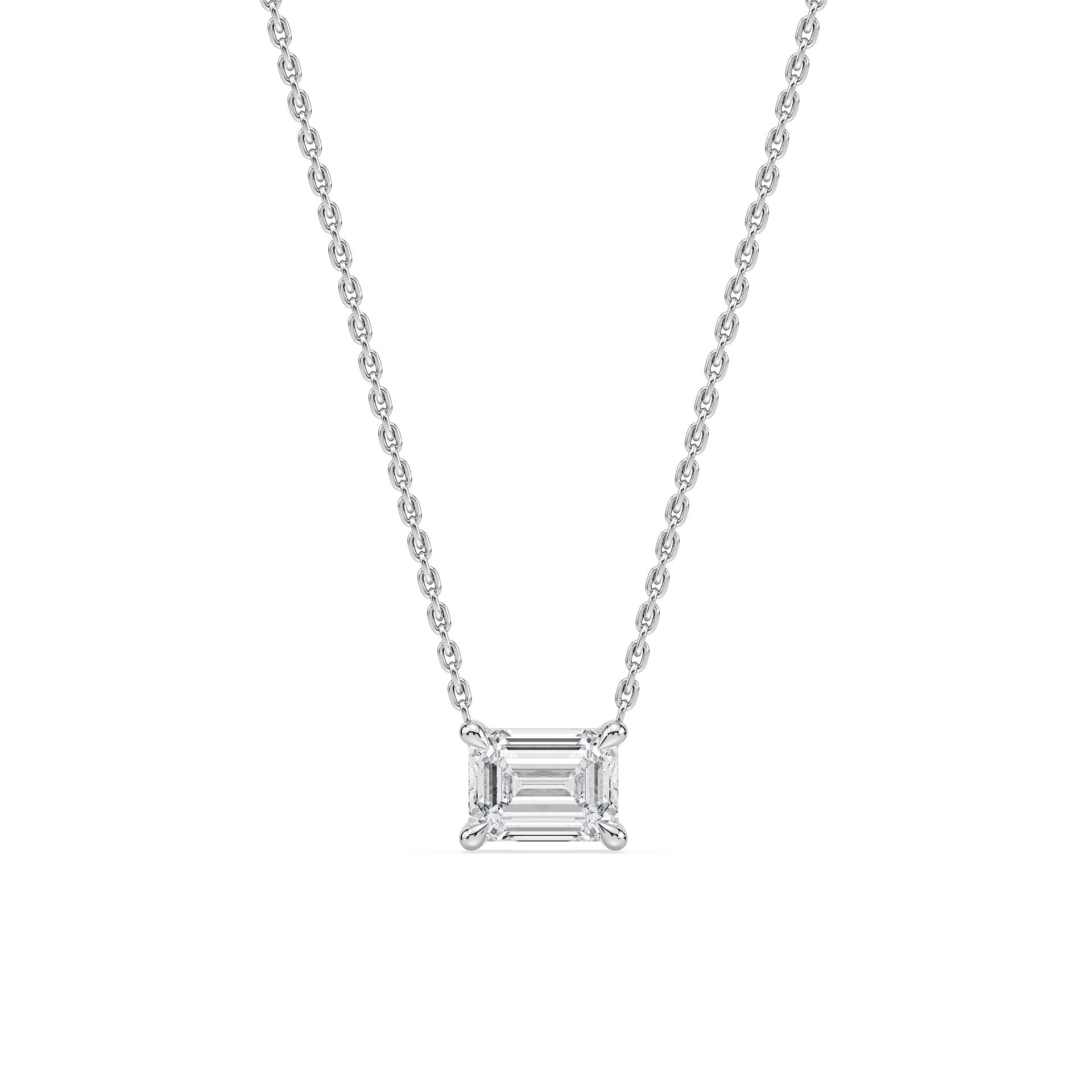 4-CLAW EMERALD CUT DIAMOND PENDANT/NECKLACE in 18ct White Gold