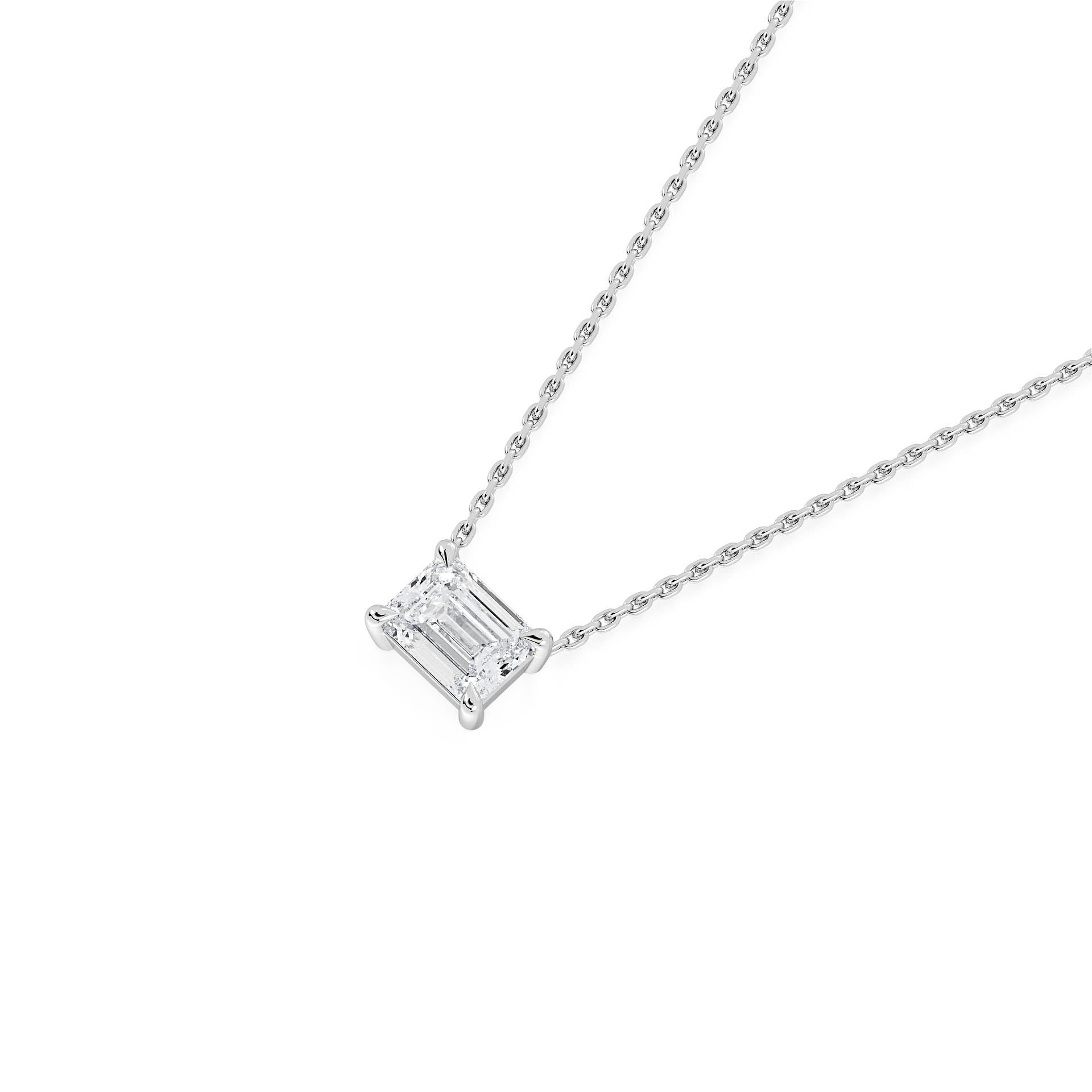 4-CLAW EMERALD CUT DIAMOND PENDANT/NECKLACE in 18ct White Gold