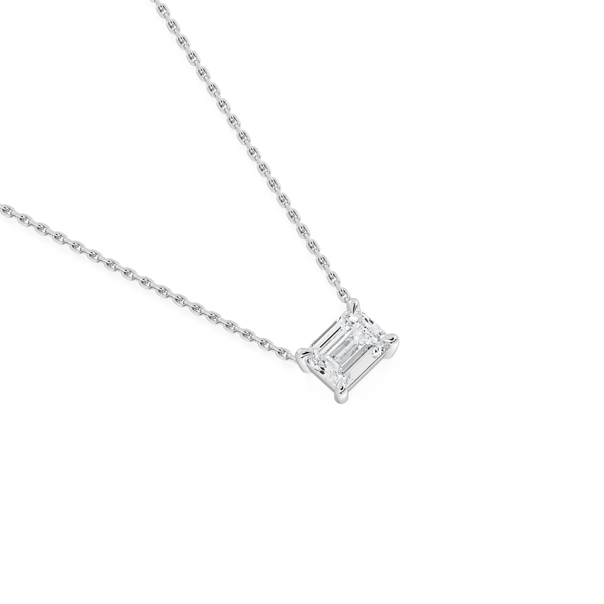 4-CLAW EMERALD CUT DIAMOND PENDANT/NECKLACE in 18ct White Gold