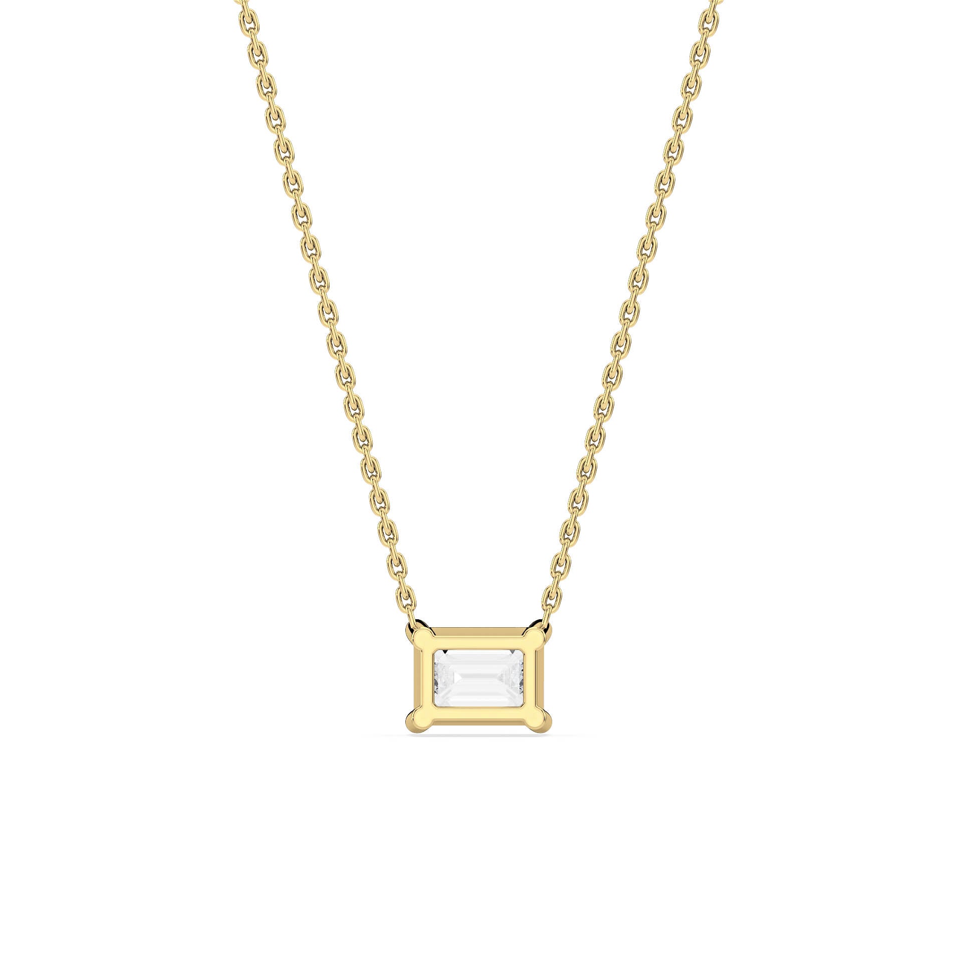 4-CLAW EMERALD CUT DIAMOND PENDANT/NECKLACE in 18ct Yellow Gold