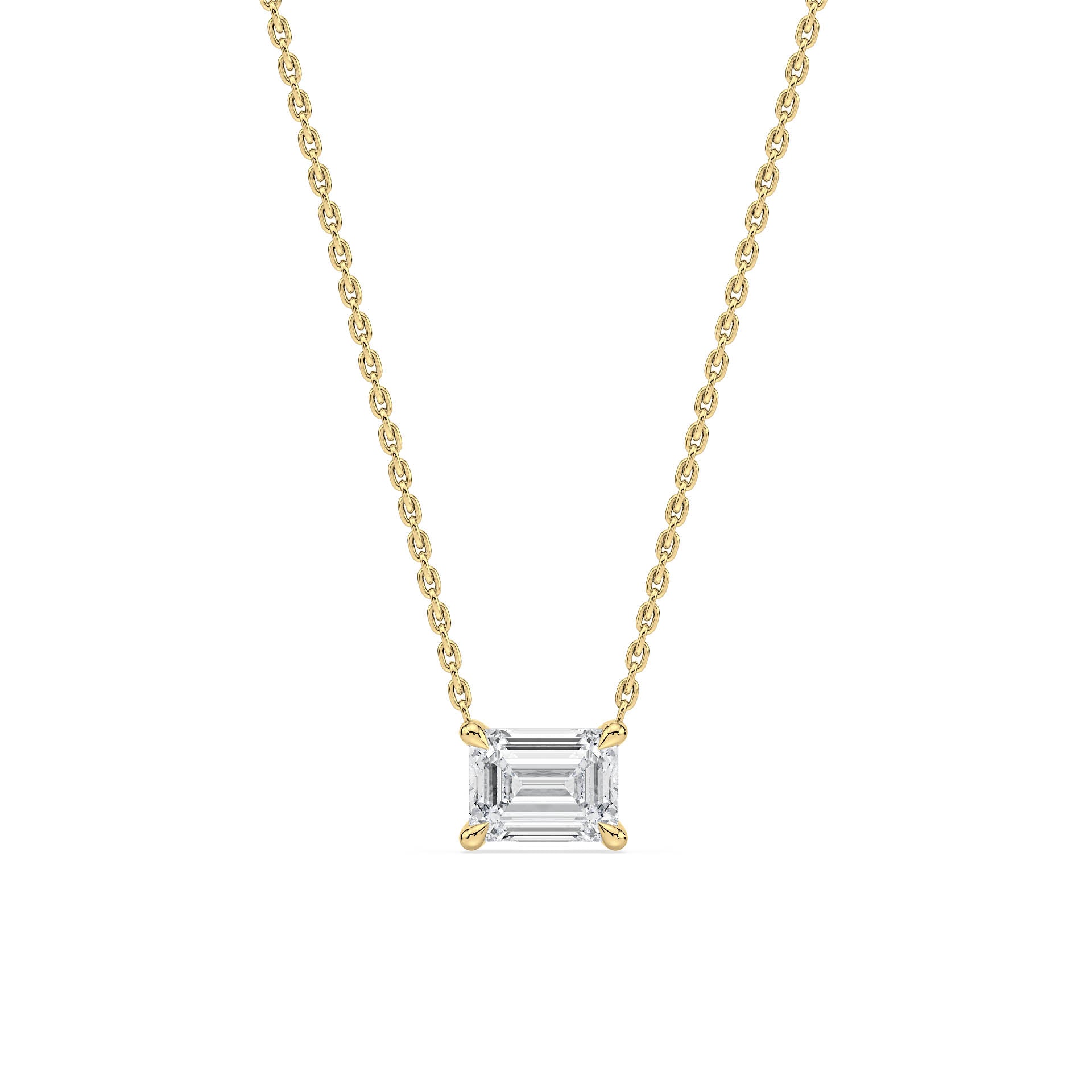 4-CLAW EMERALD CUT DIAMOND PENDANT/NECKLACE in 18ct Yellow Gold