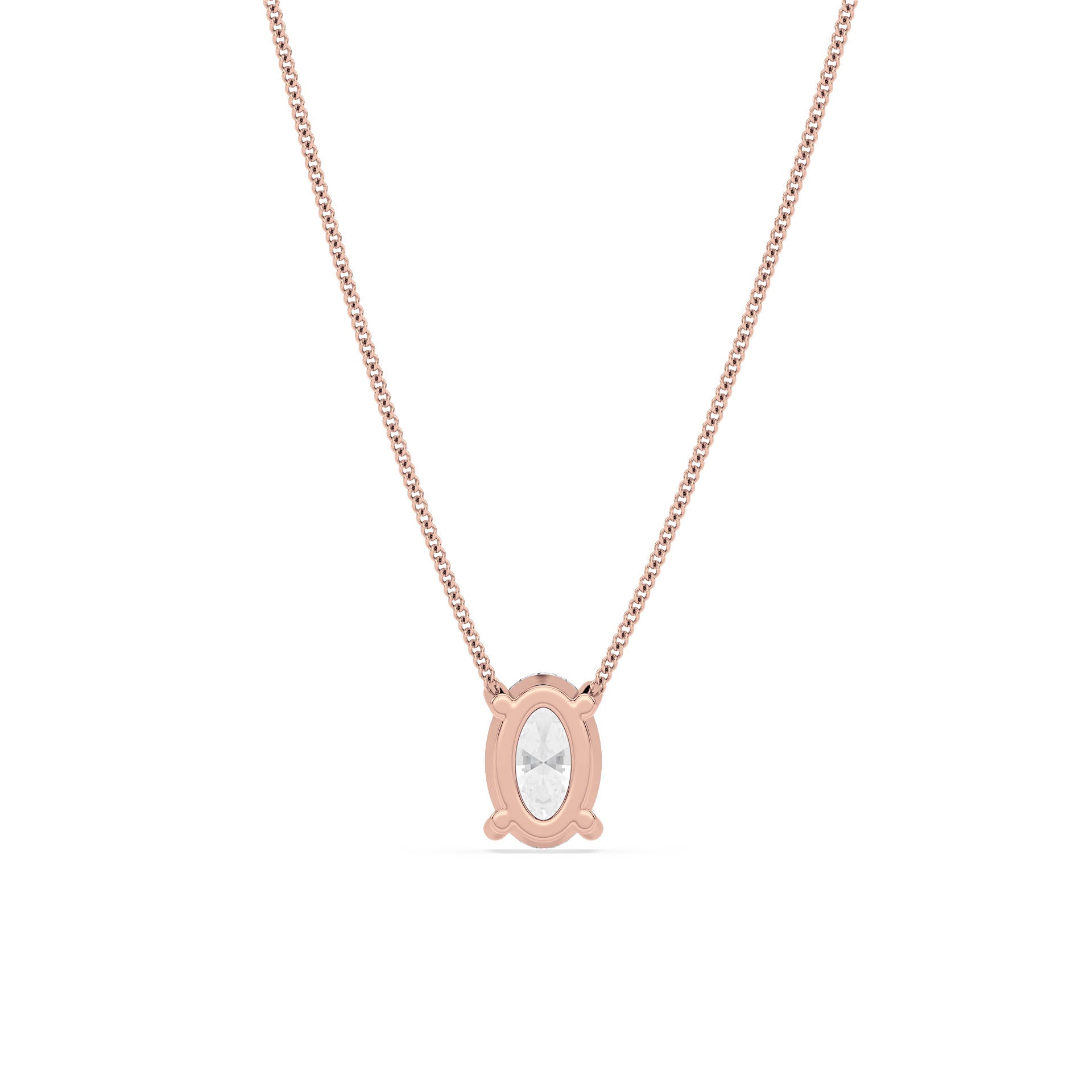 4-CLAW OVAL DIAMOND PENDANT/NECKLACE in 18ct Rose Gold