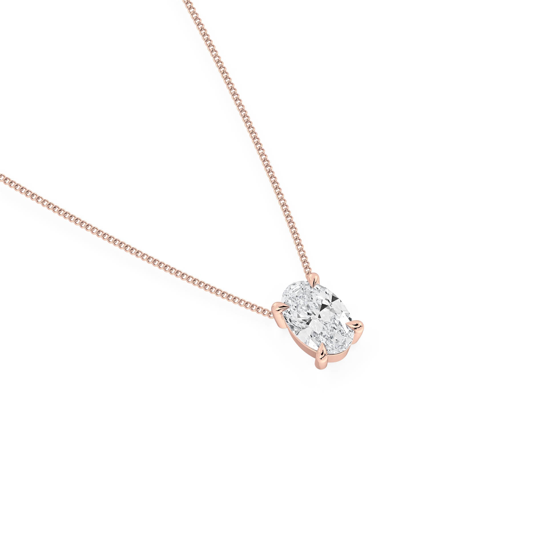 4-CLAW OVAL DIAMOND PENDANT/NECKLACE in 18ct Rose Gold